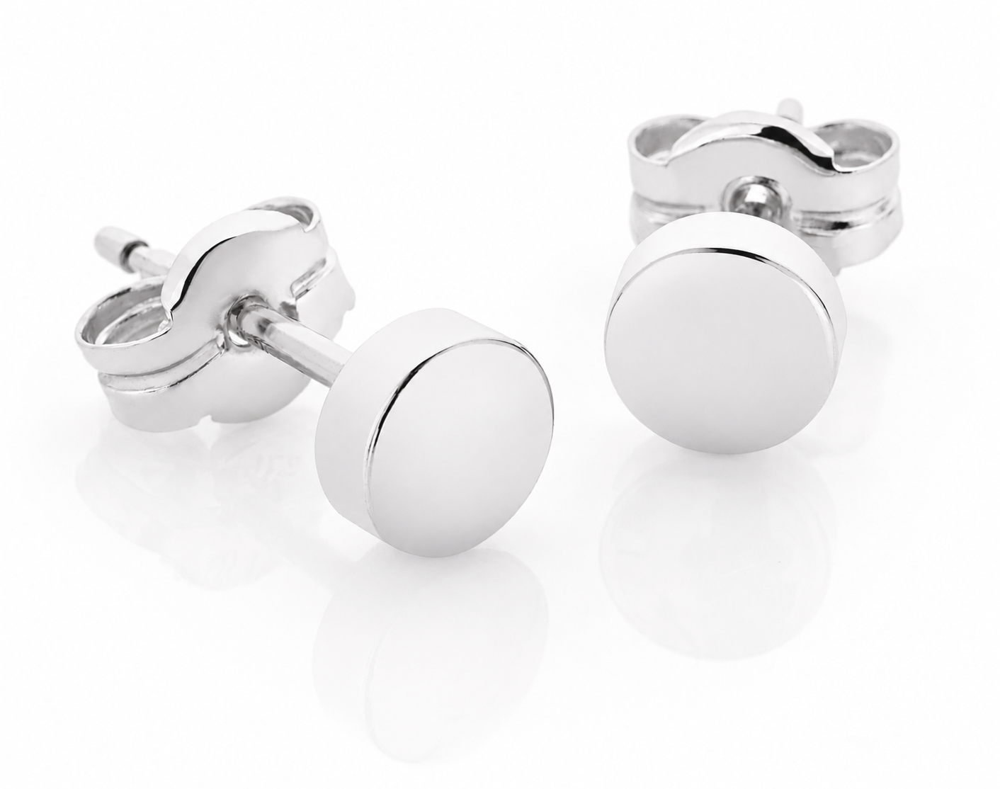 9ct White Gold Flat Round Stud Earrings