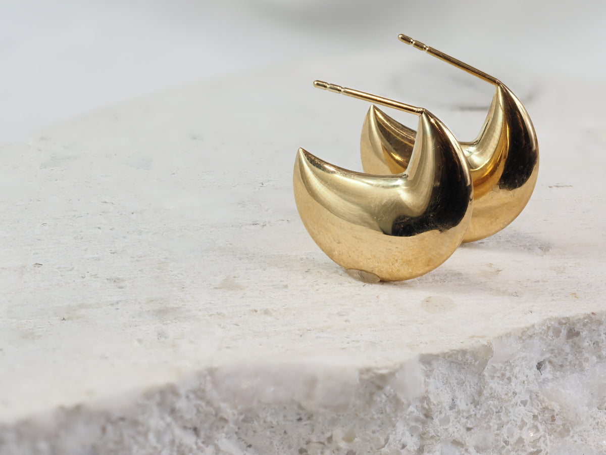 9ct Yellow Gold Flat Half Hoop Stud Earrings