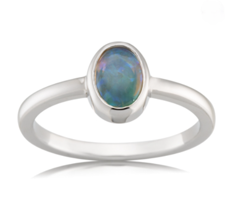 9ct White Gold Oval Opal Ring