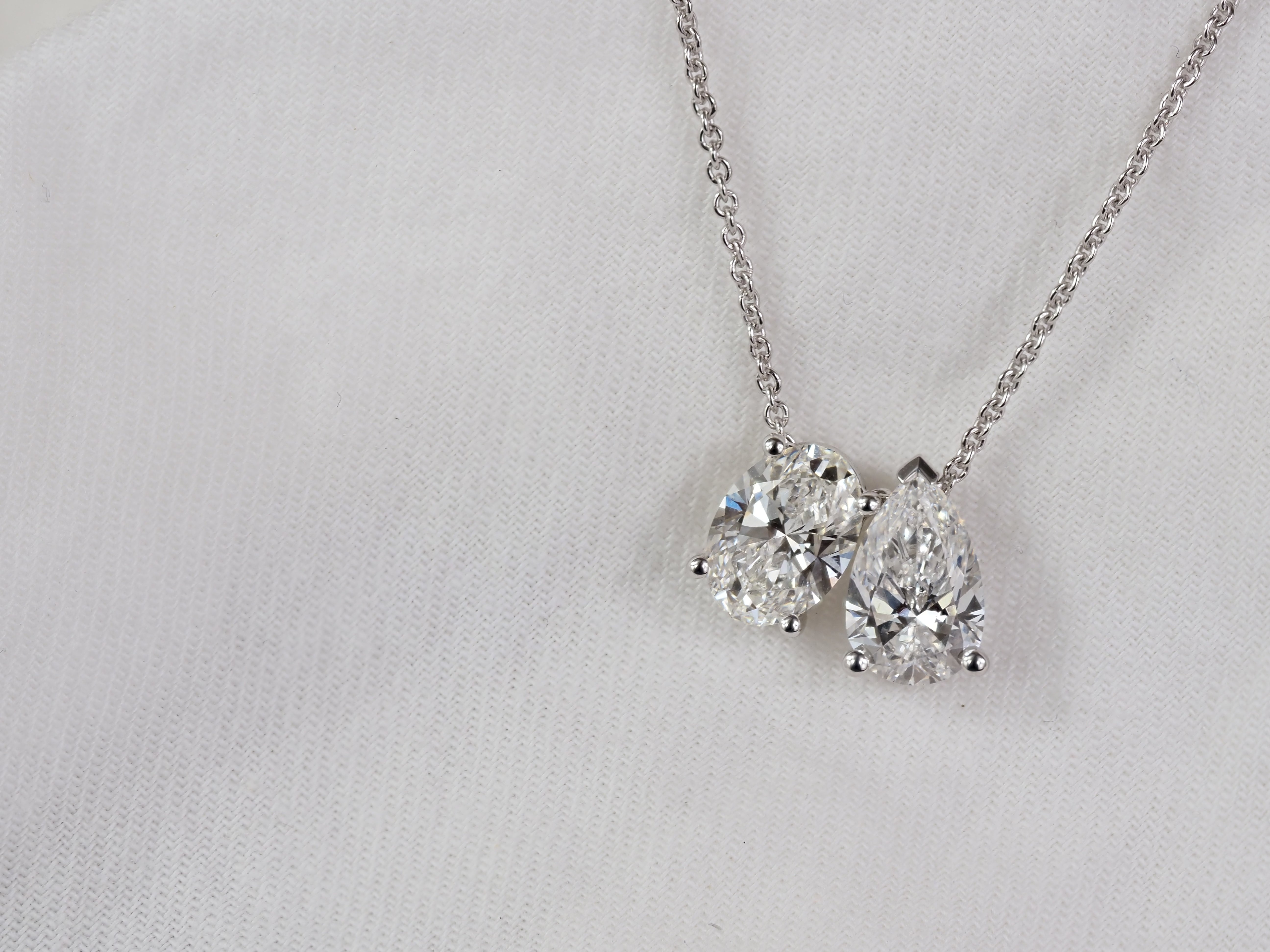 9ct White Gold Pear Lab-Grown Diamond Slider Pendant, 1.57ct