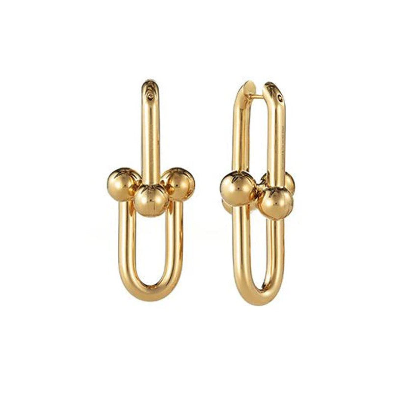 9ct yellow gold link and ball huggie earrings