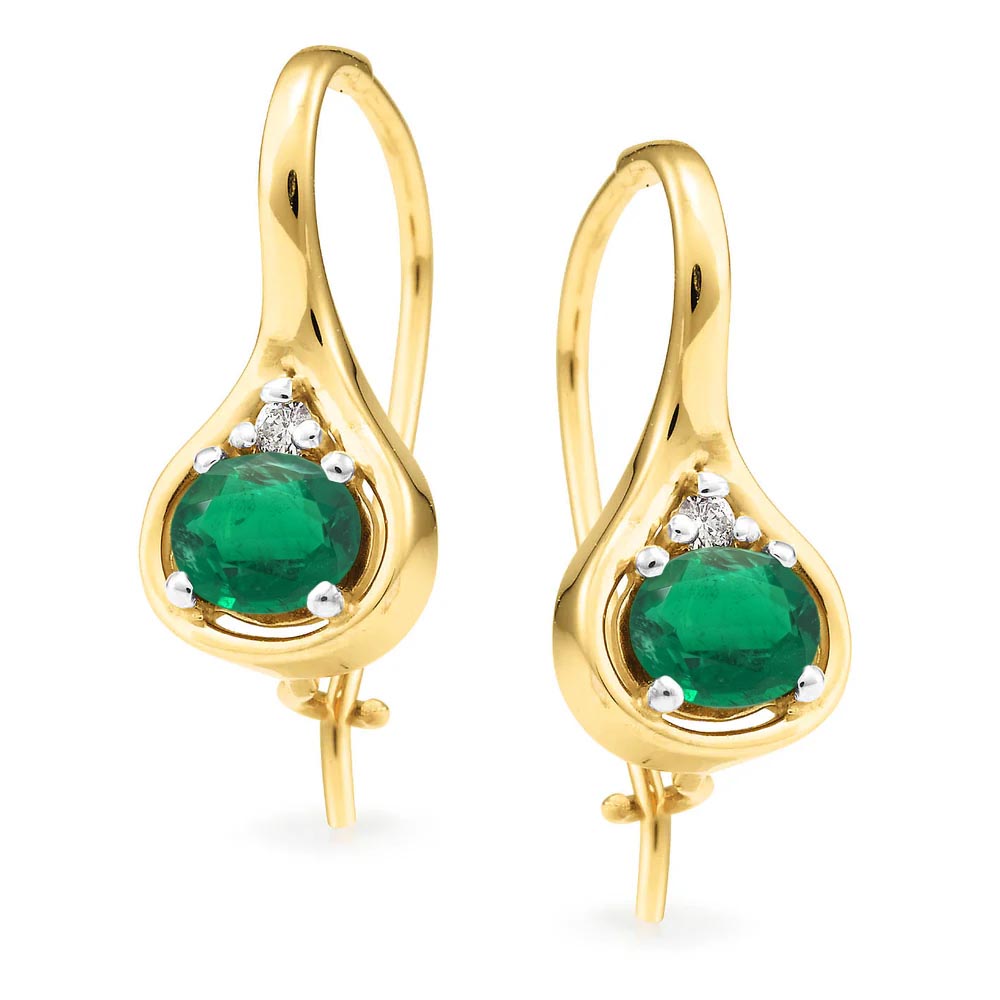 9ct Yellow Gold Emerald and Diamond Shepherd hook earrings