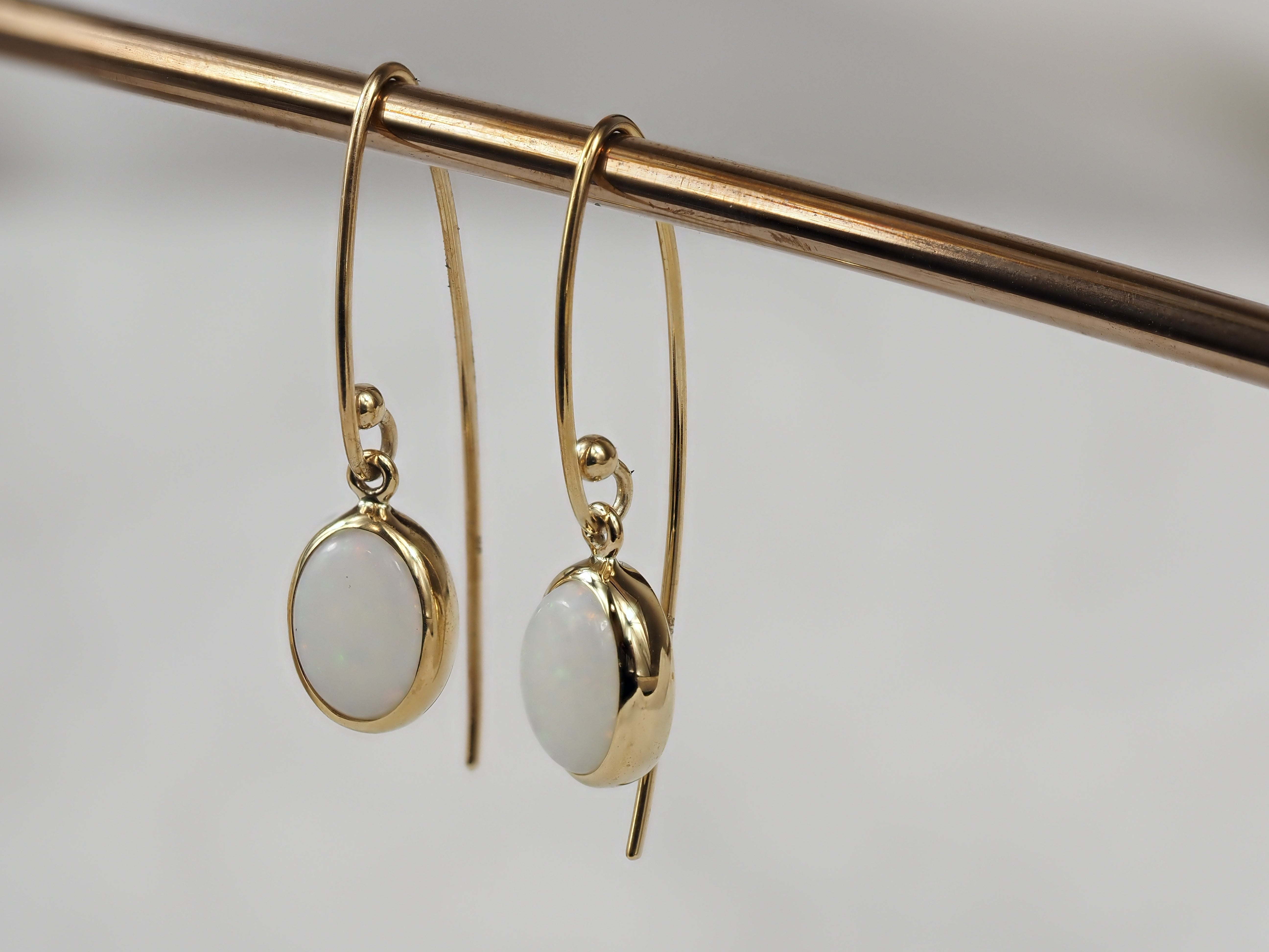 9ct Yellow Gold Opal Shepard Hook Earrings