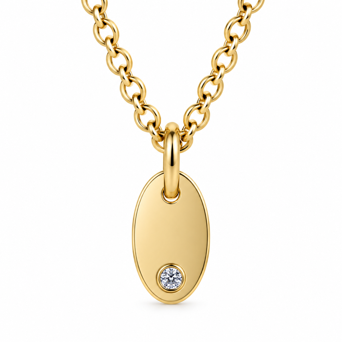 9ct Yellow Gold Diamond Set Oval Pendant