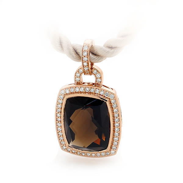 9ct Yellow Gold Smokey Qtz and Diamond pendant
