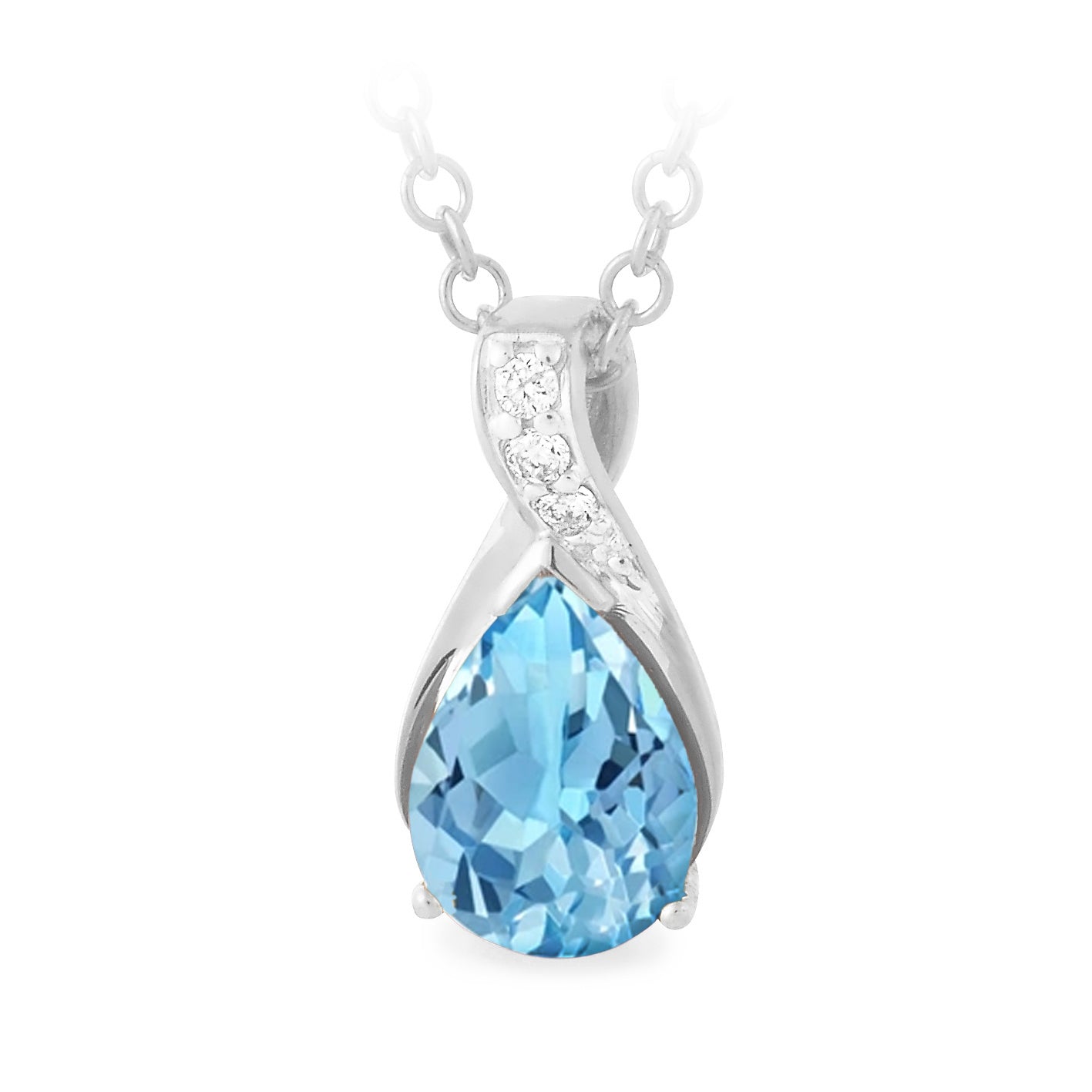 9ct White Gold Blue Topaz and Diamond pendant