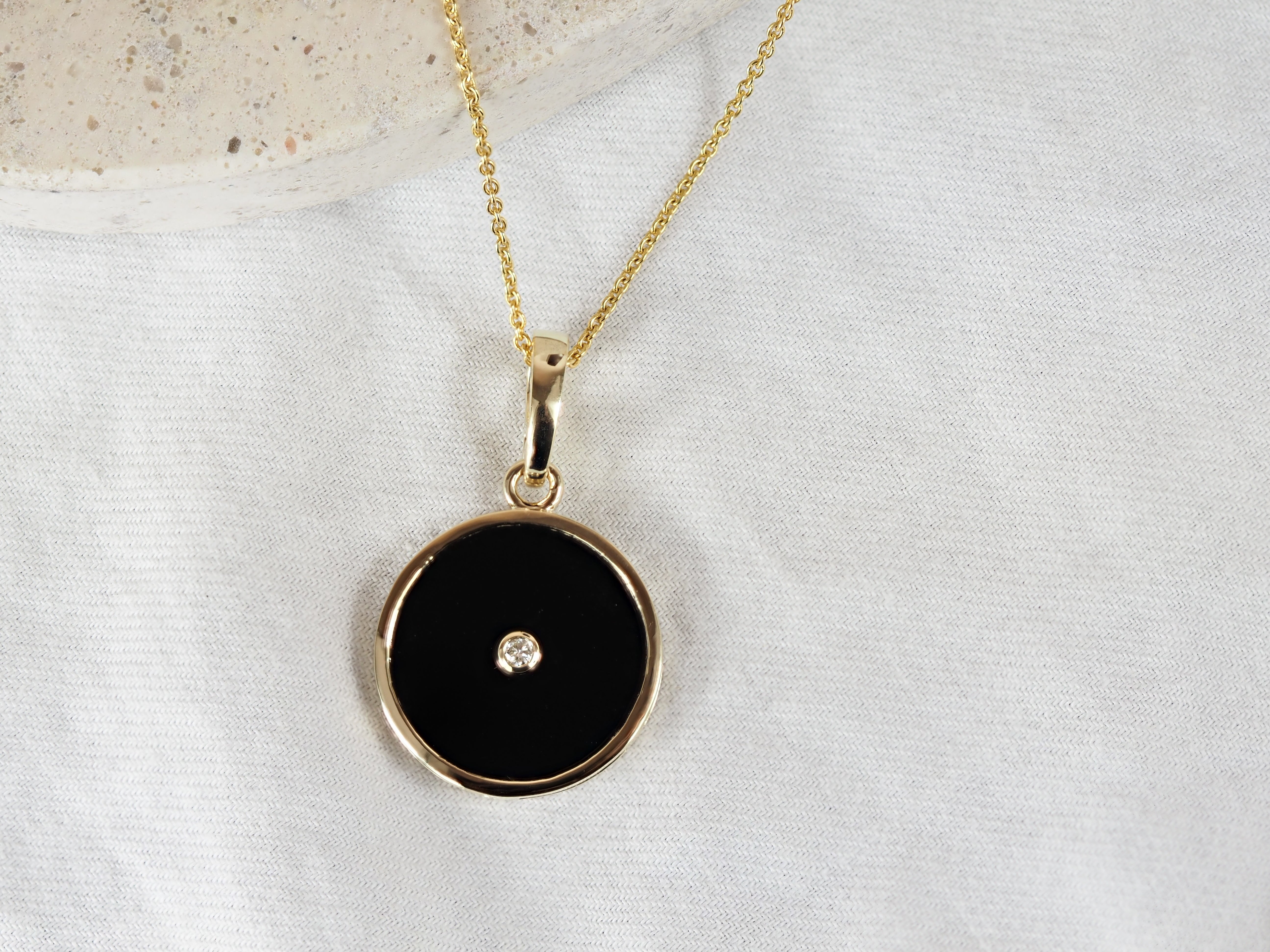 9ct Yellow Gold Onyx and Diamond Enhancer Pendant