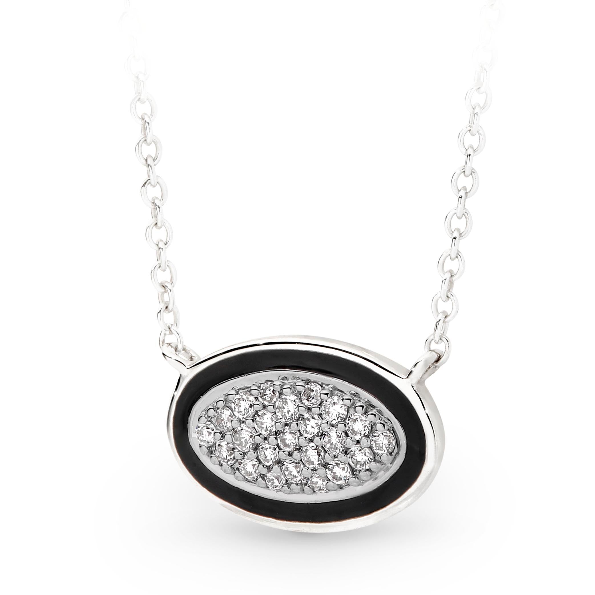 9ct White Gold Diamond and Black enamel pendant