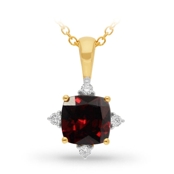 9ct Yellow Gold Garnet and Diamond Pendant