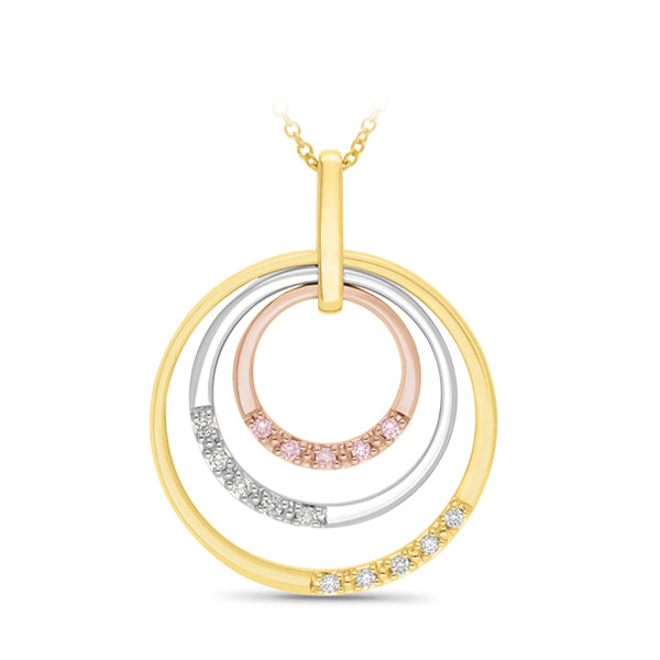 9ct Yellow, Rose and White Gold 'Pink Caviar' Argyle Diamond and Diamond pendant, 0.14ct total