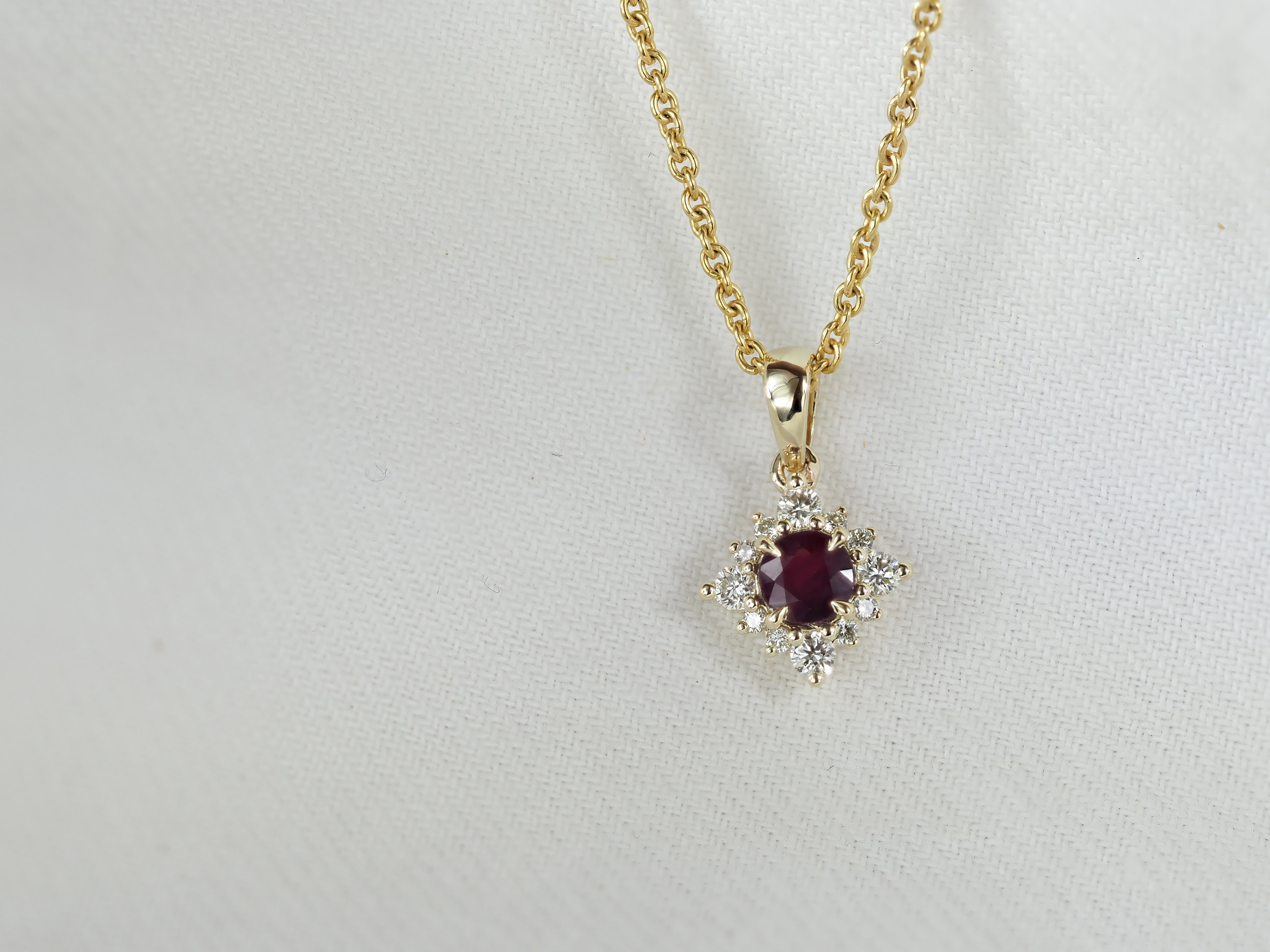 9ct Yellow Gold Ruby and Diamond Pendant