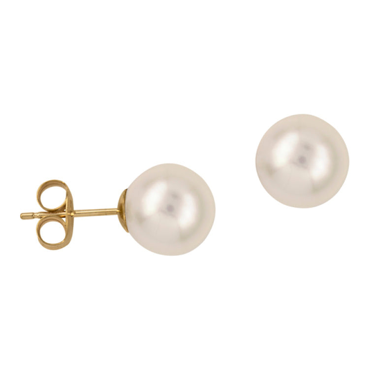9ct Yellow Gold Freshwater Pearl Stud Earrings, 9mm