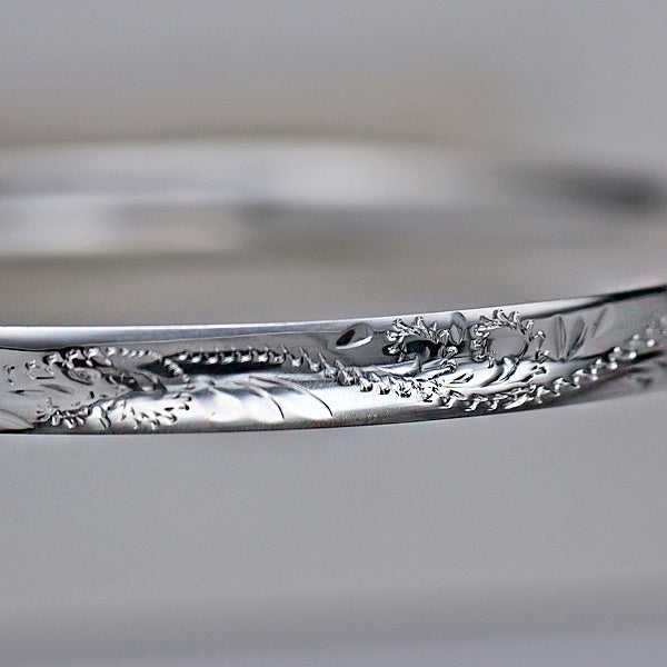 Sterling Silver Solid Engraved Bangle, 67mm