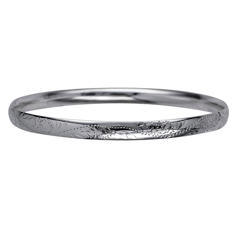 Sterling Silver Solid Engraved Bangle, 67mm