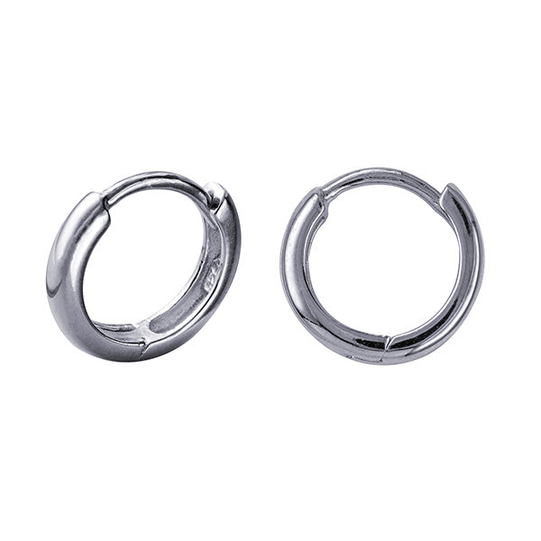 Sterling Silver Plain Huggie Earrings, 10mm