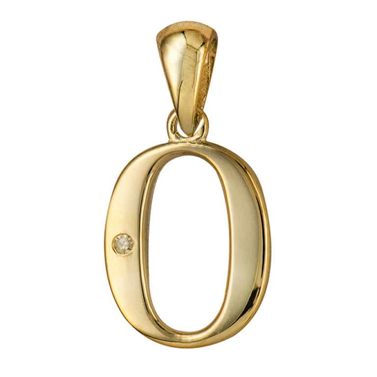 9ct Yellow Gold Initial O Diamond Pendant