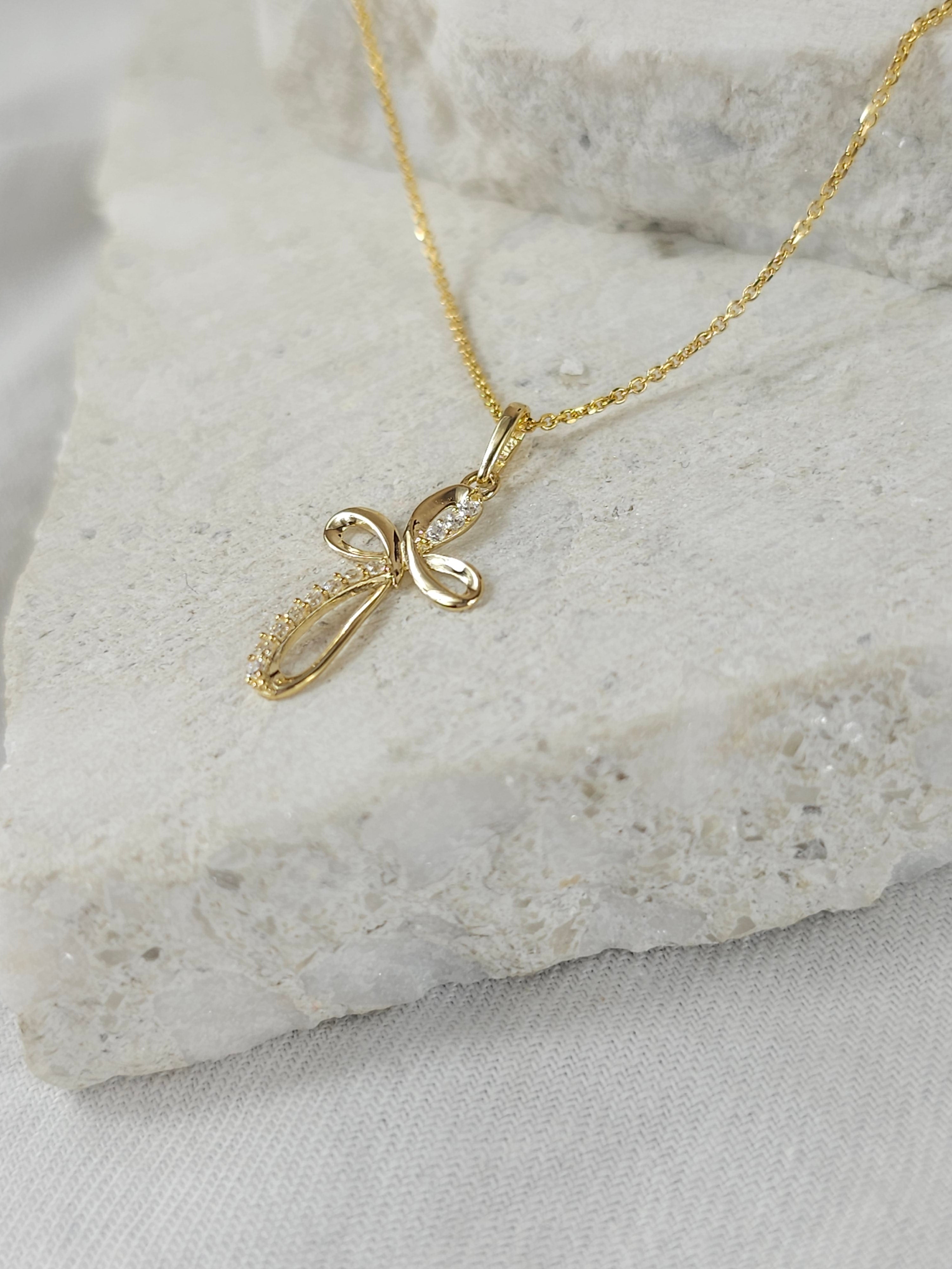 9ct gold stone set cross pendant