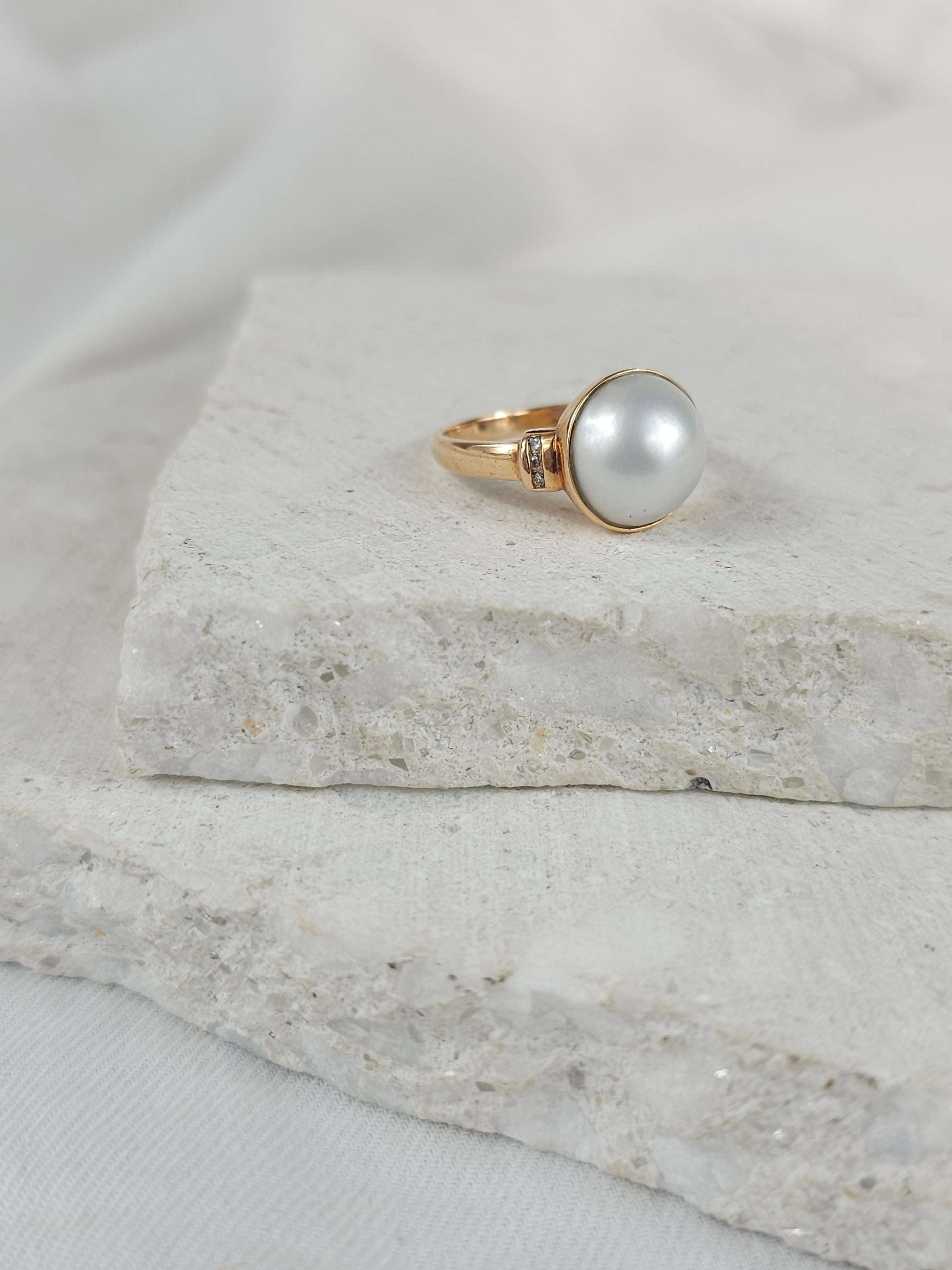 14ct Rose Gold Mabe Pearl and Diamond ring