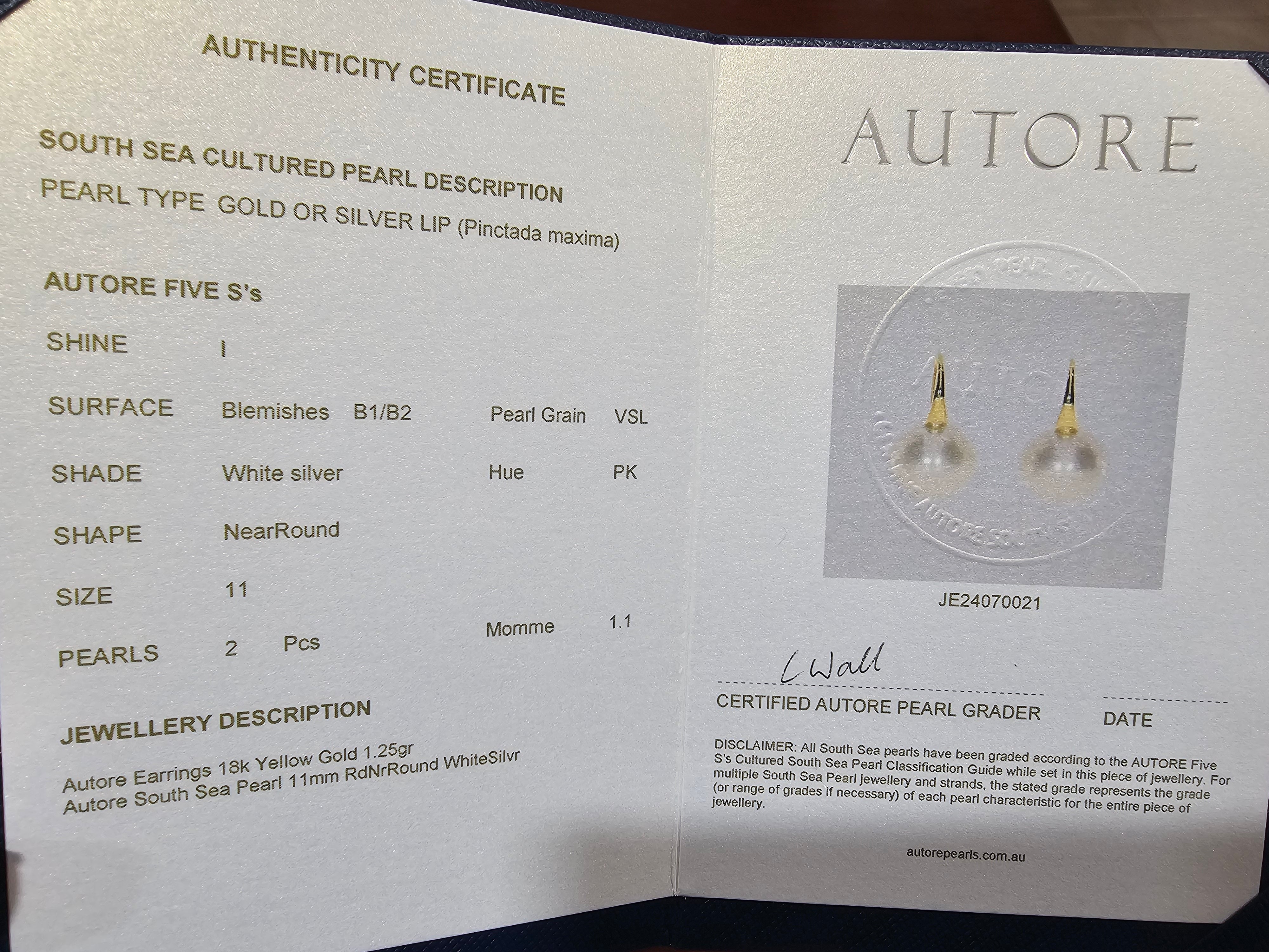 Autore 18ct Yellow Gold South Sea Pearl Drop Earrings, 11mm