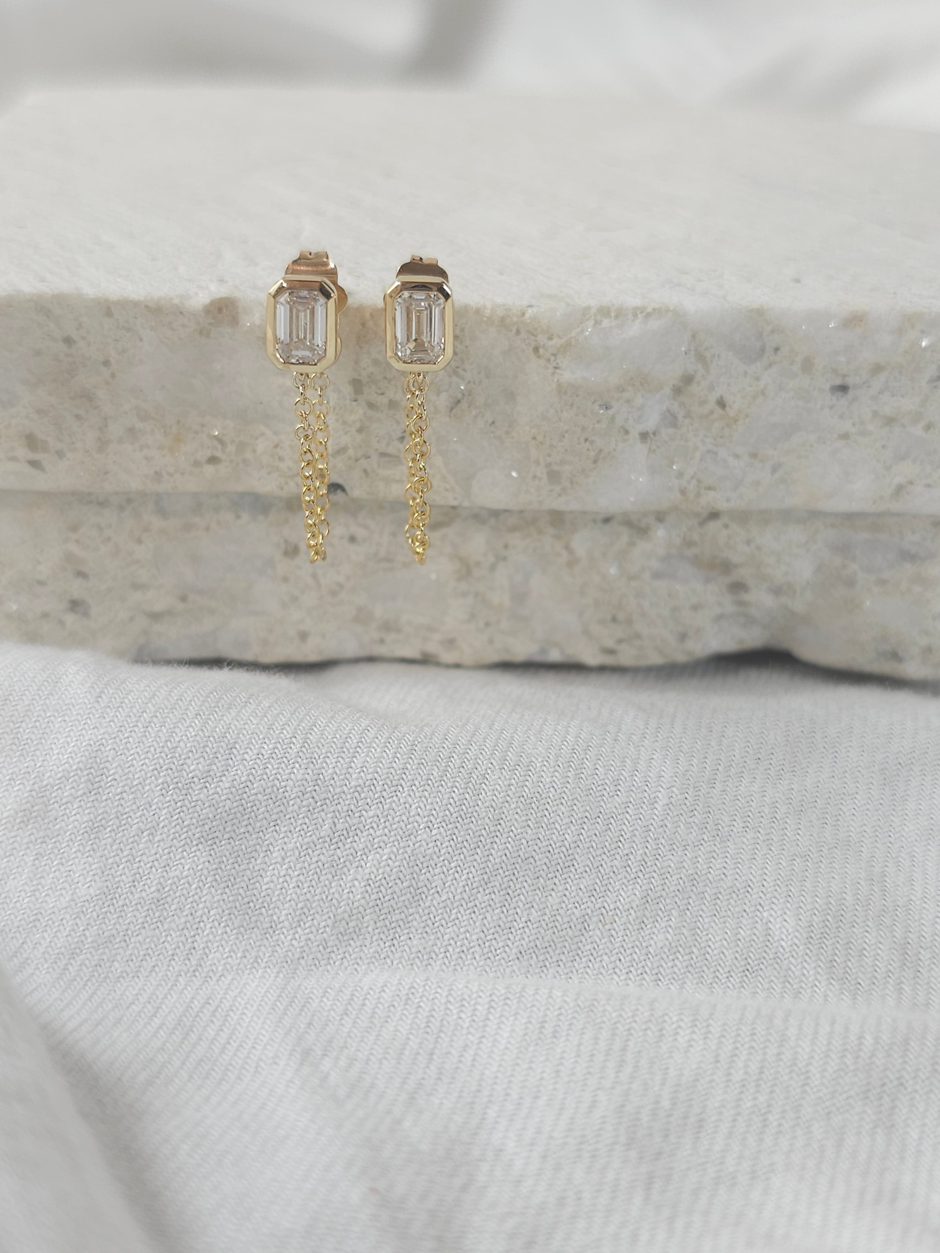 9ct Yellow Gold Lab-Grown Diamond and Chain Earrings, 0.60ct total