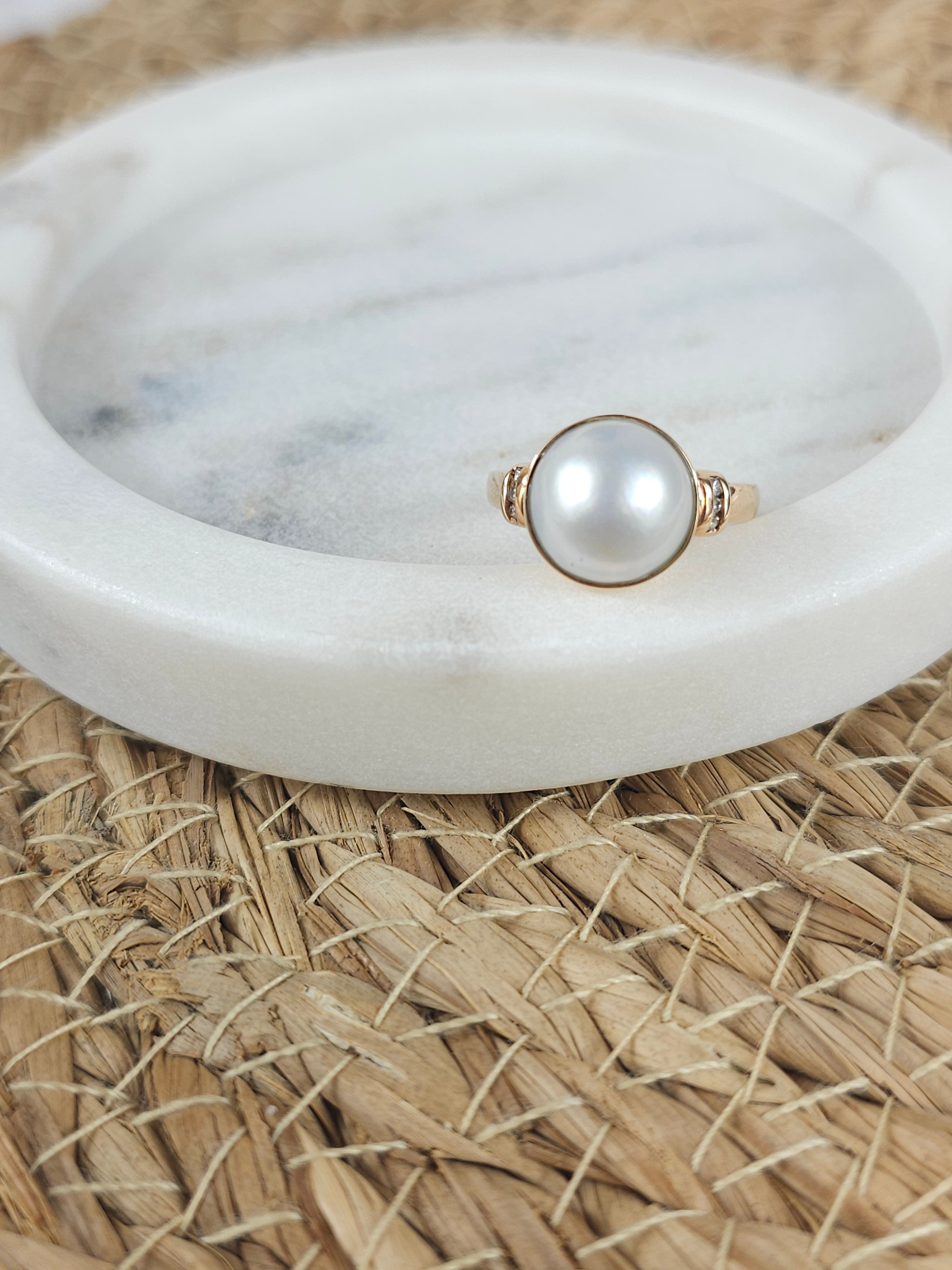 14ct Rose Gold Mabe Pearl and Diamond ring