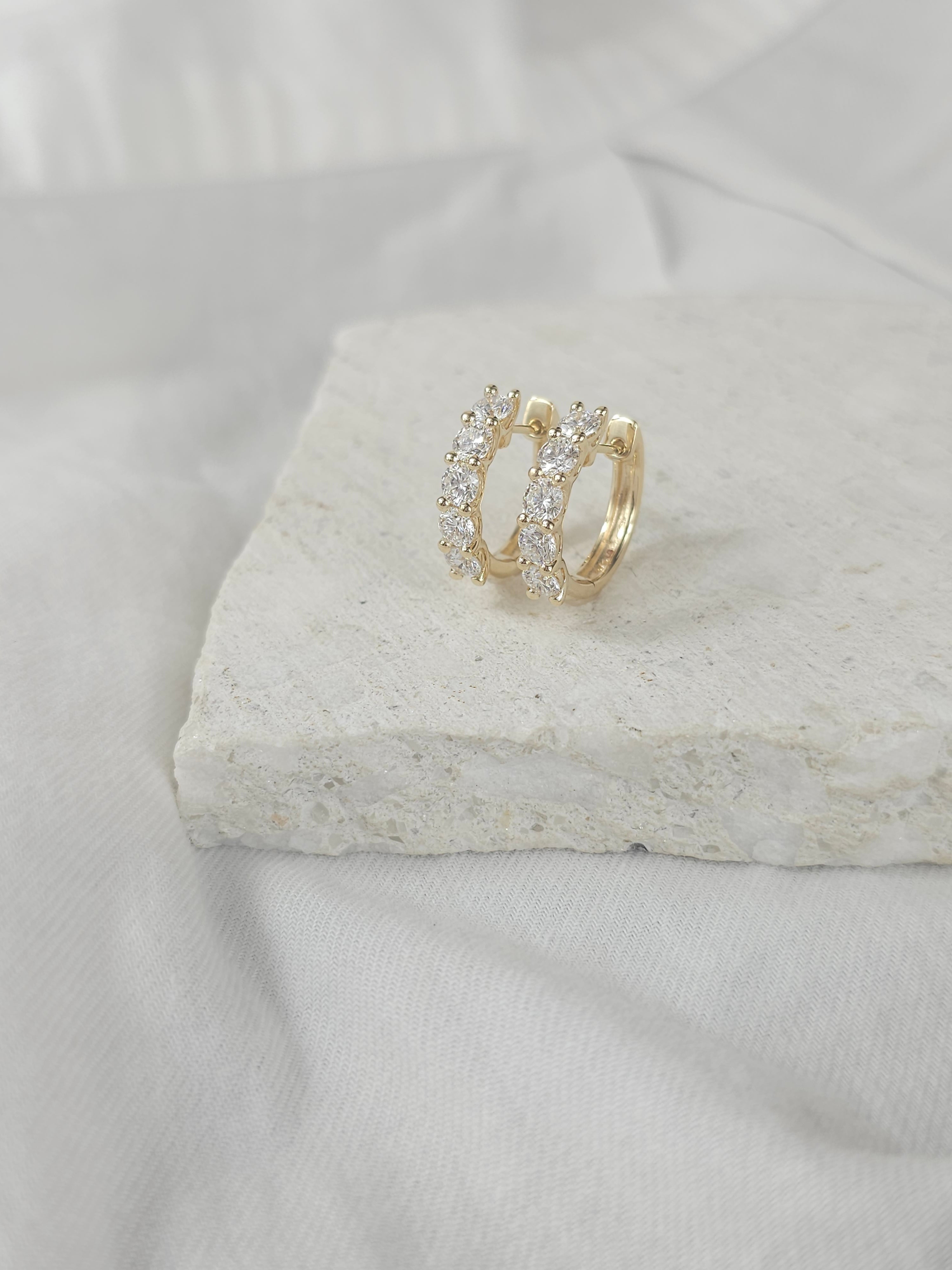 9ct Yellow Gold Lab-Grown Diamond Huggie Earrings, 2.00ct total