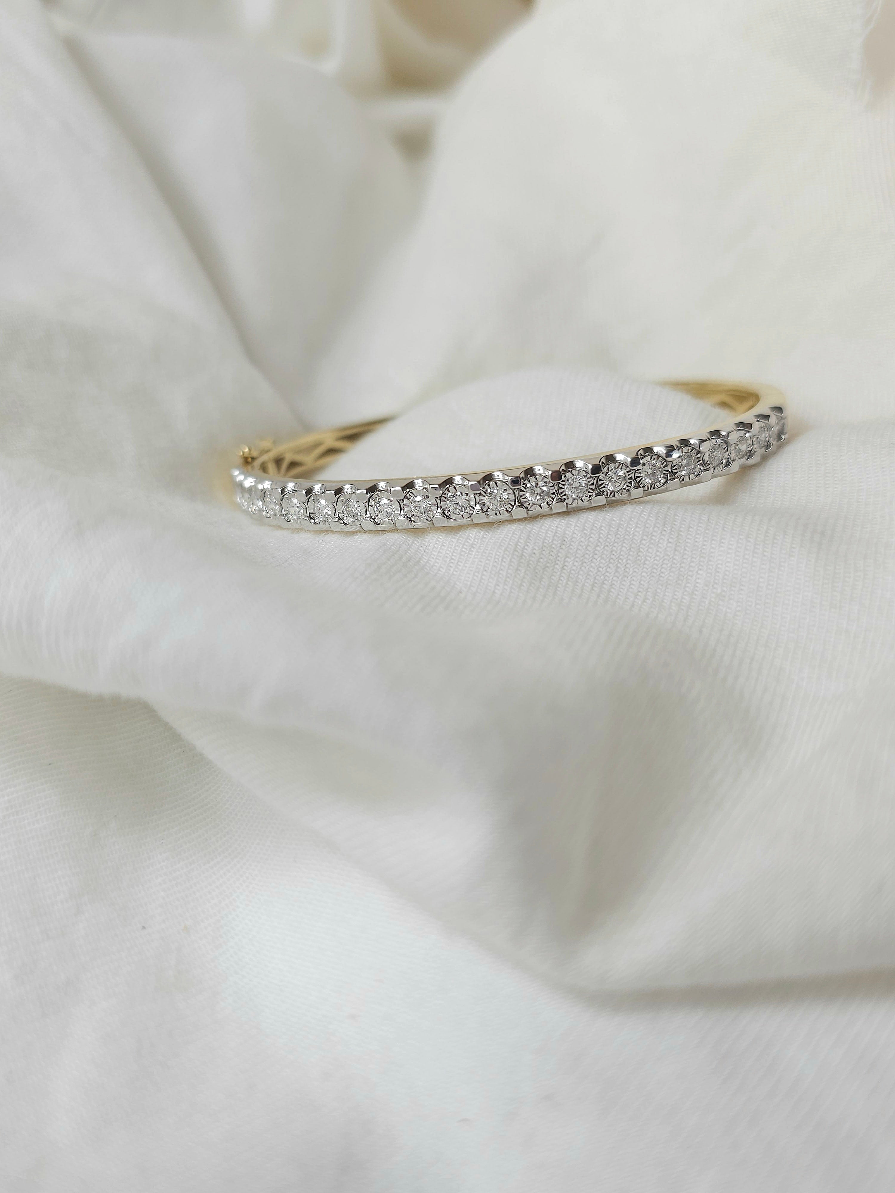 9ct Yellow and White Gold Diamond Bangle, 0.90ct total