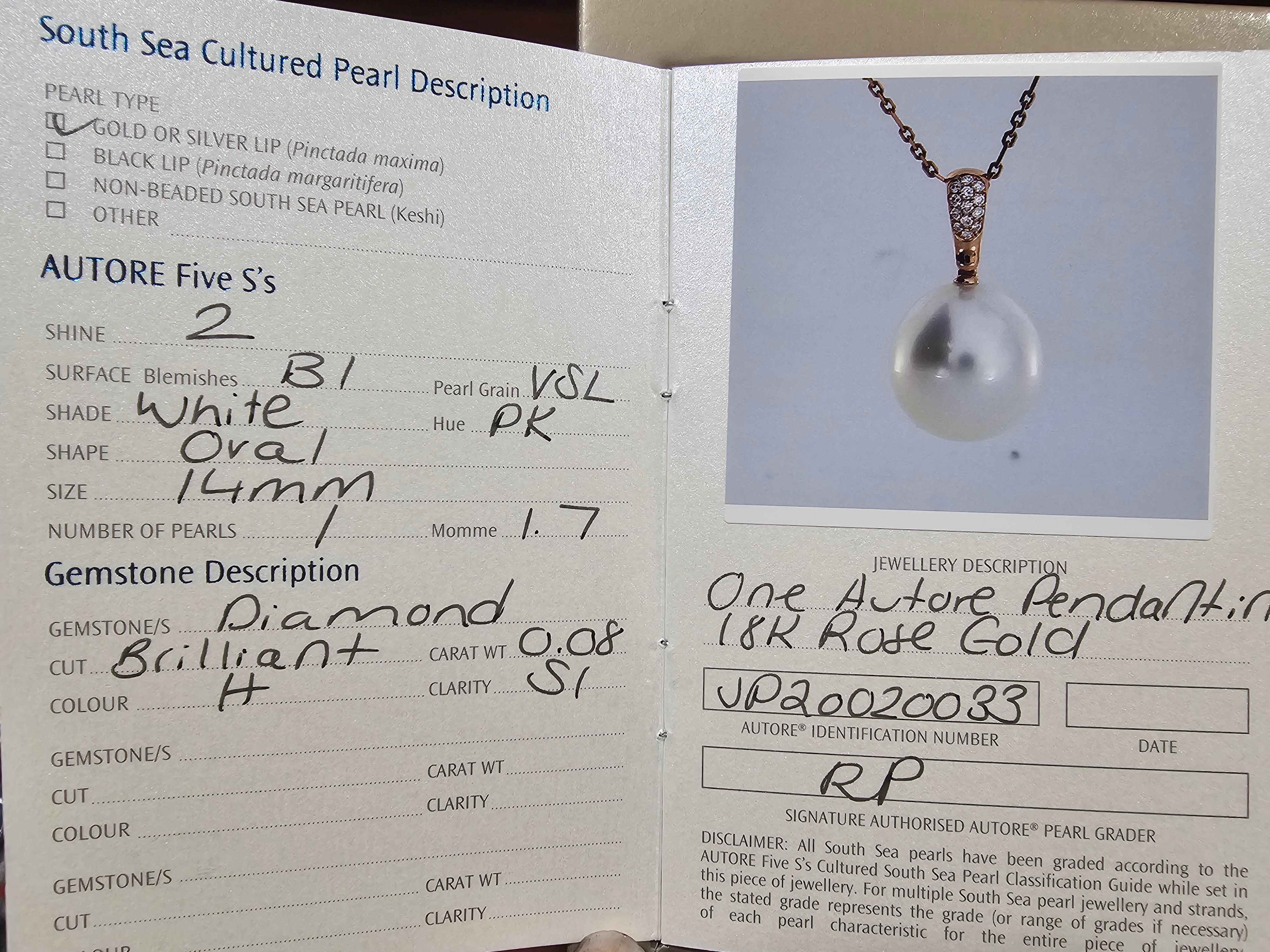 Autore 18ct Rose Gold South Sea Pearl and Diamond Pendant, 14mm
