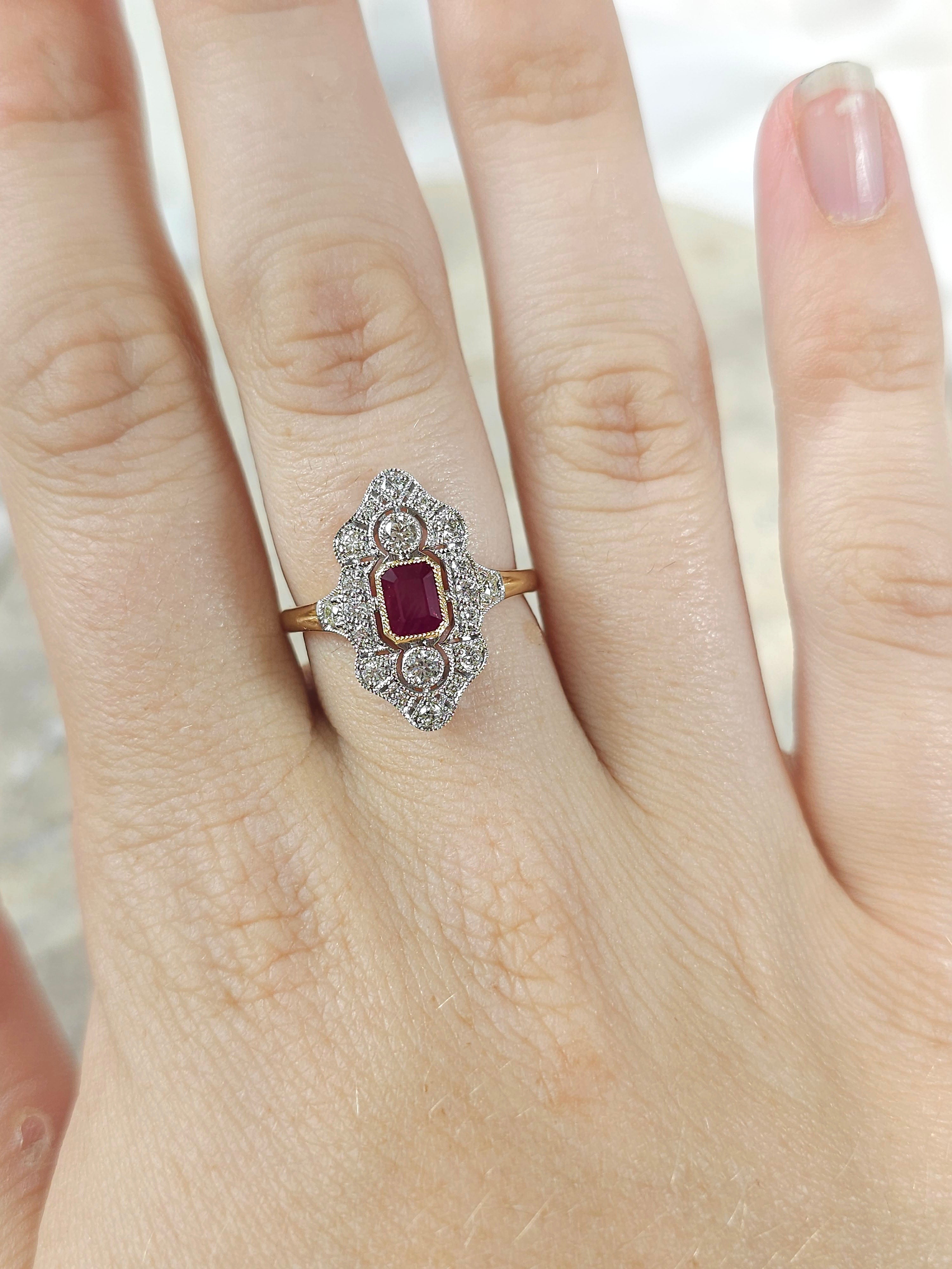 9ct Yellow and White Gold Ruby and Diamond ring, 0.54ct centre