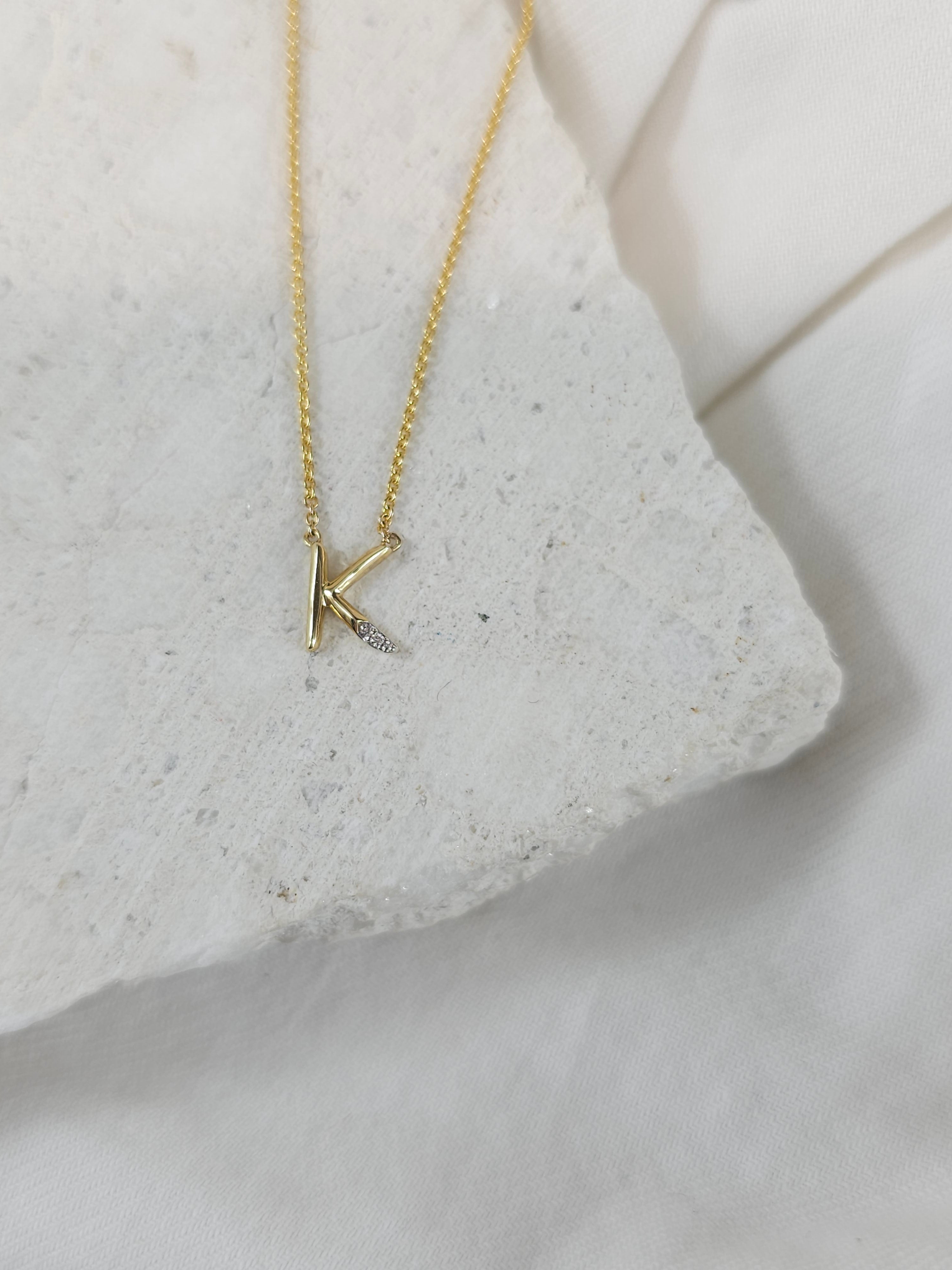 9ct Yellow Gold Diamond set initial 'K' necklet
