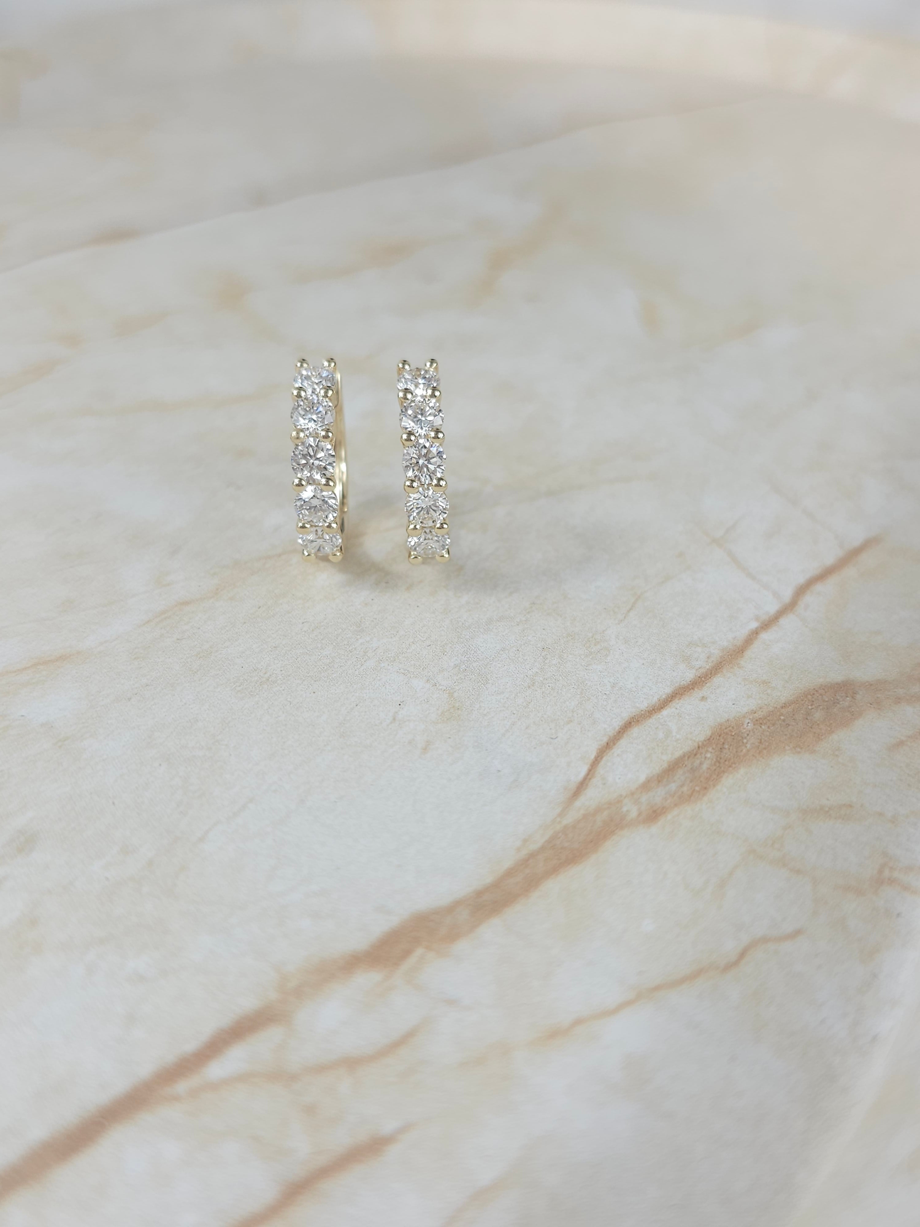 9ct Yellow Gold Lab-Grown Diamond Huggie Earrings, 2.00ct total