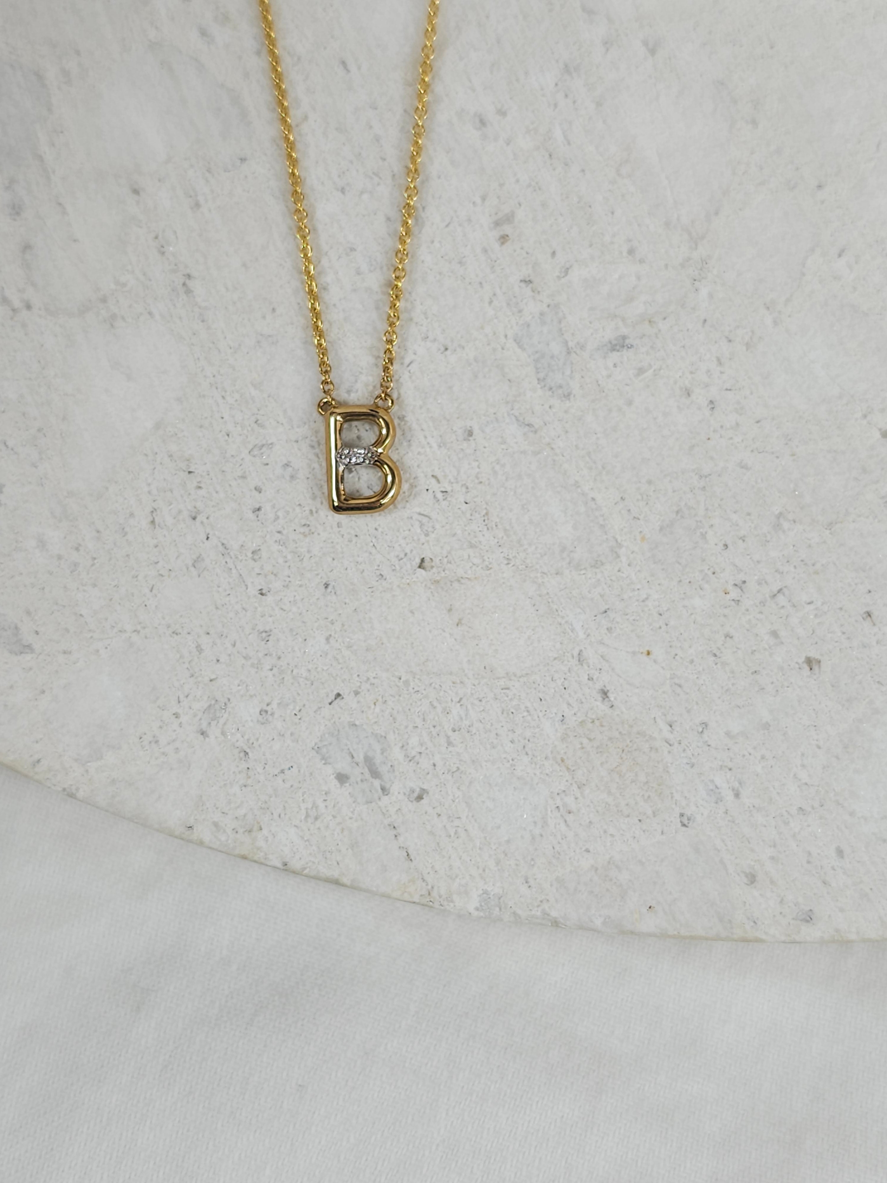 9ct Yellow Gold Diamond set Initial 'B' necklet
