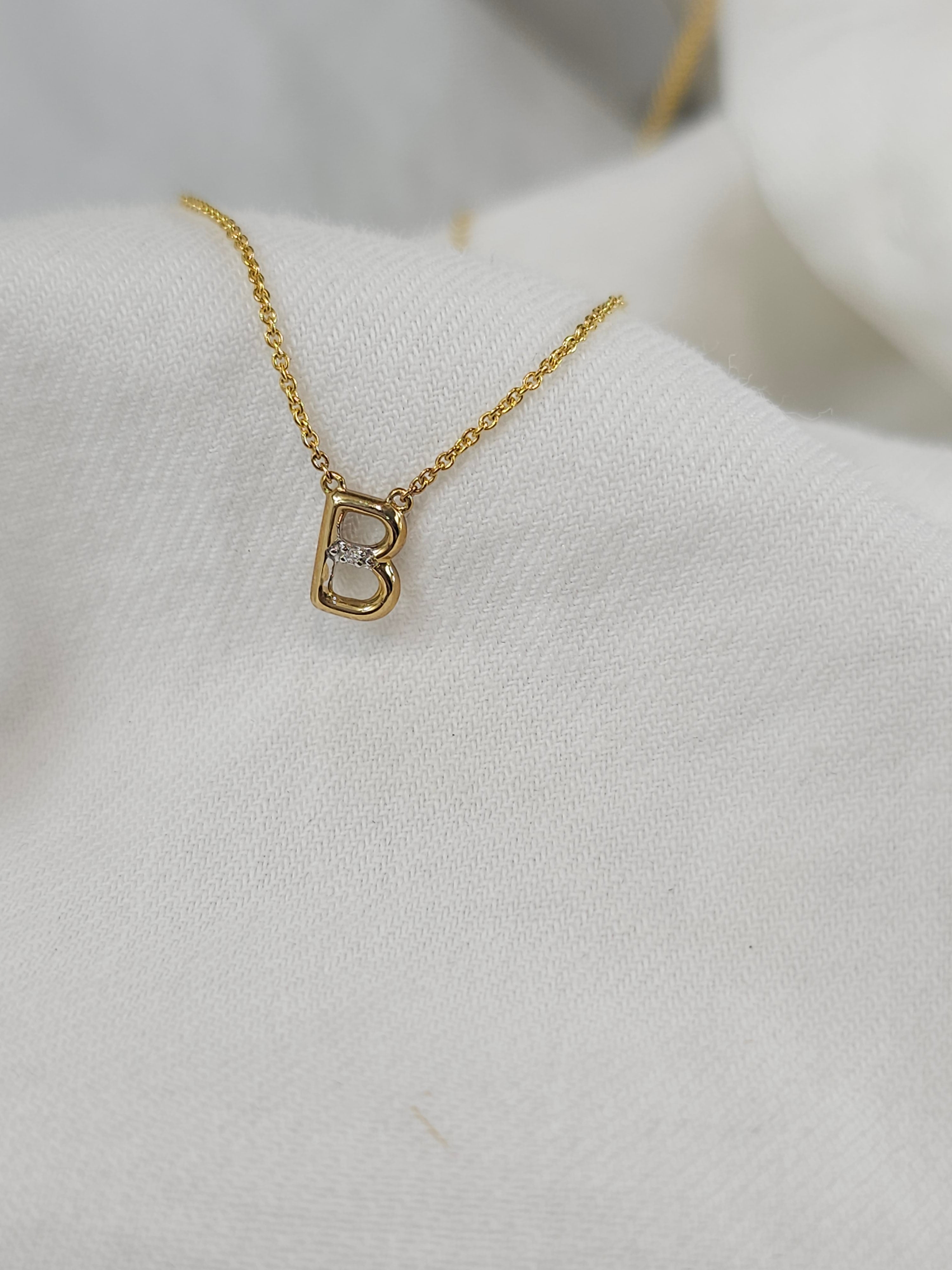 9ct Yellow Gold Diamond set Initial 'B' necklet