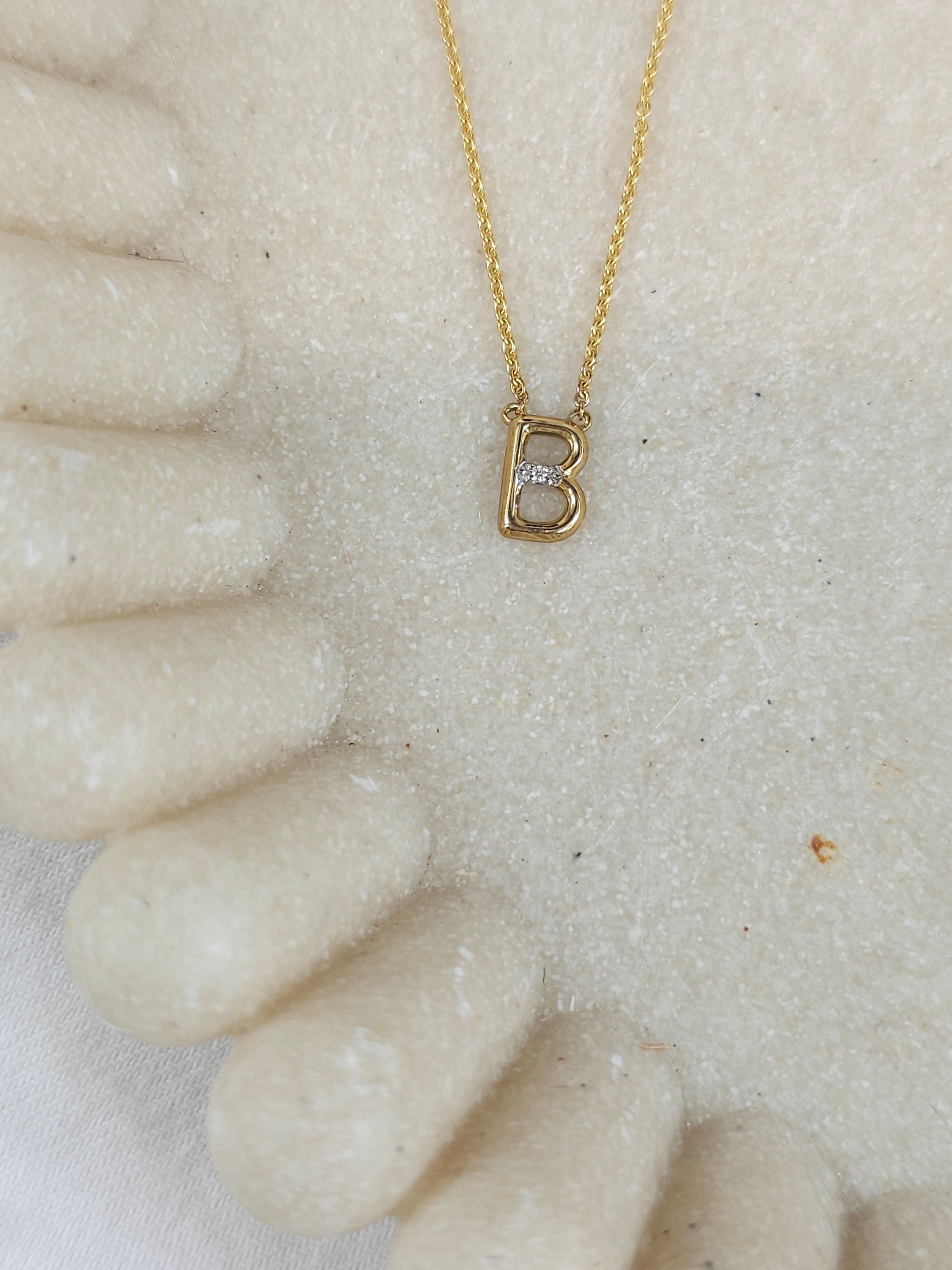 9ct Yellow Gold Diamond set Initial 'B' necklet