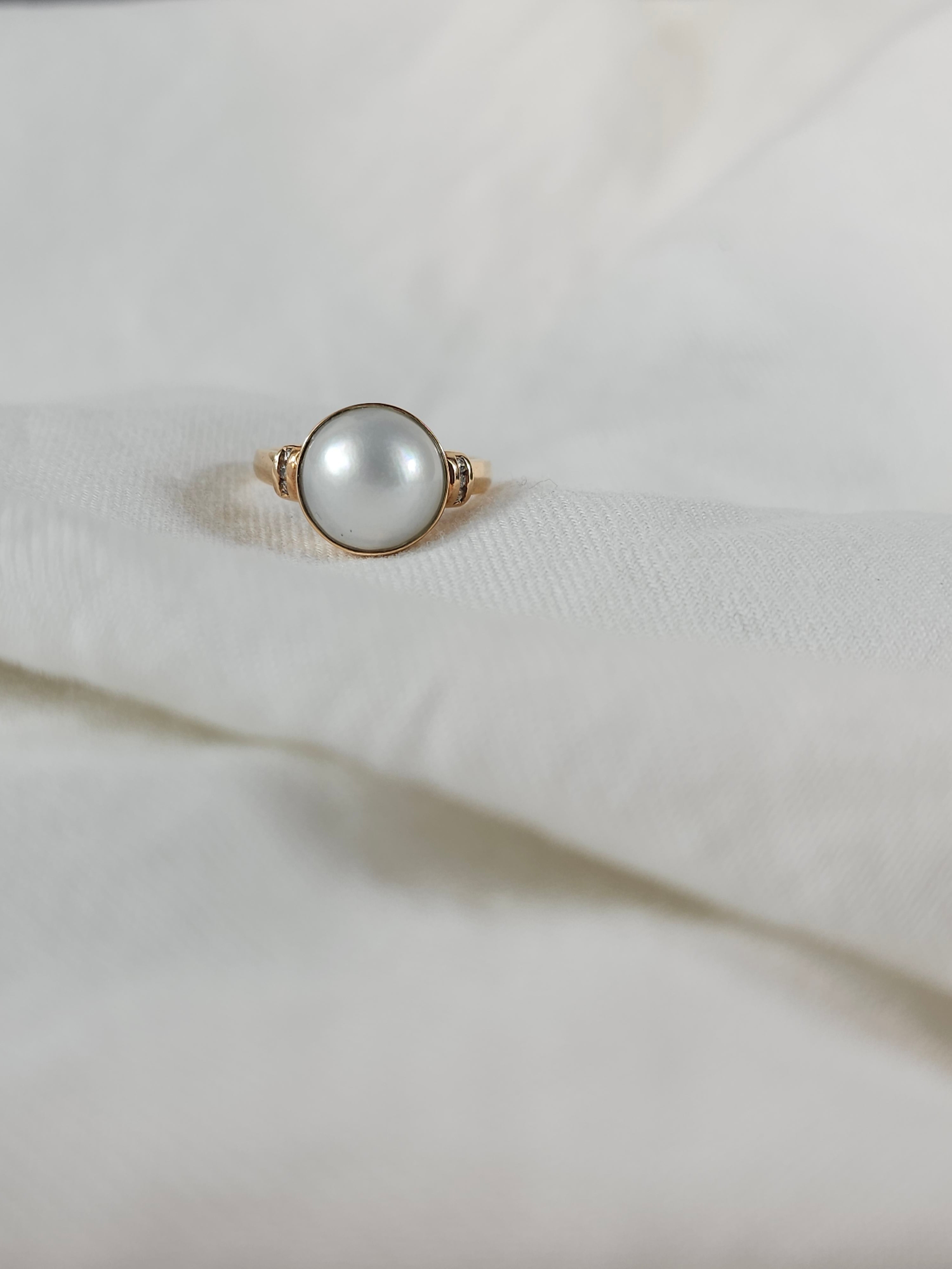 14ct Rose Gold Mabe Pearl and Diamond ring