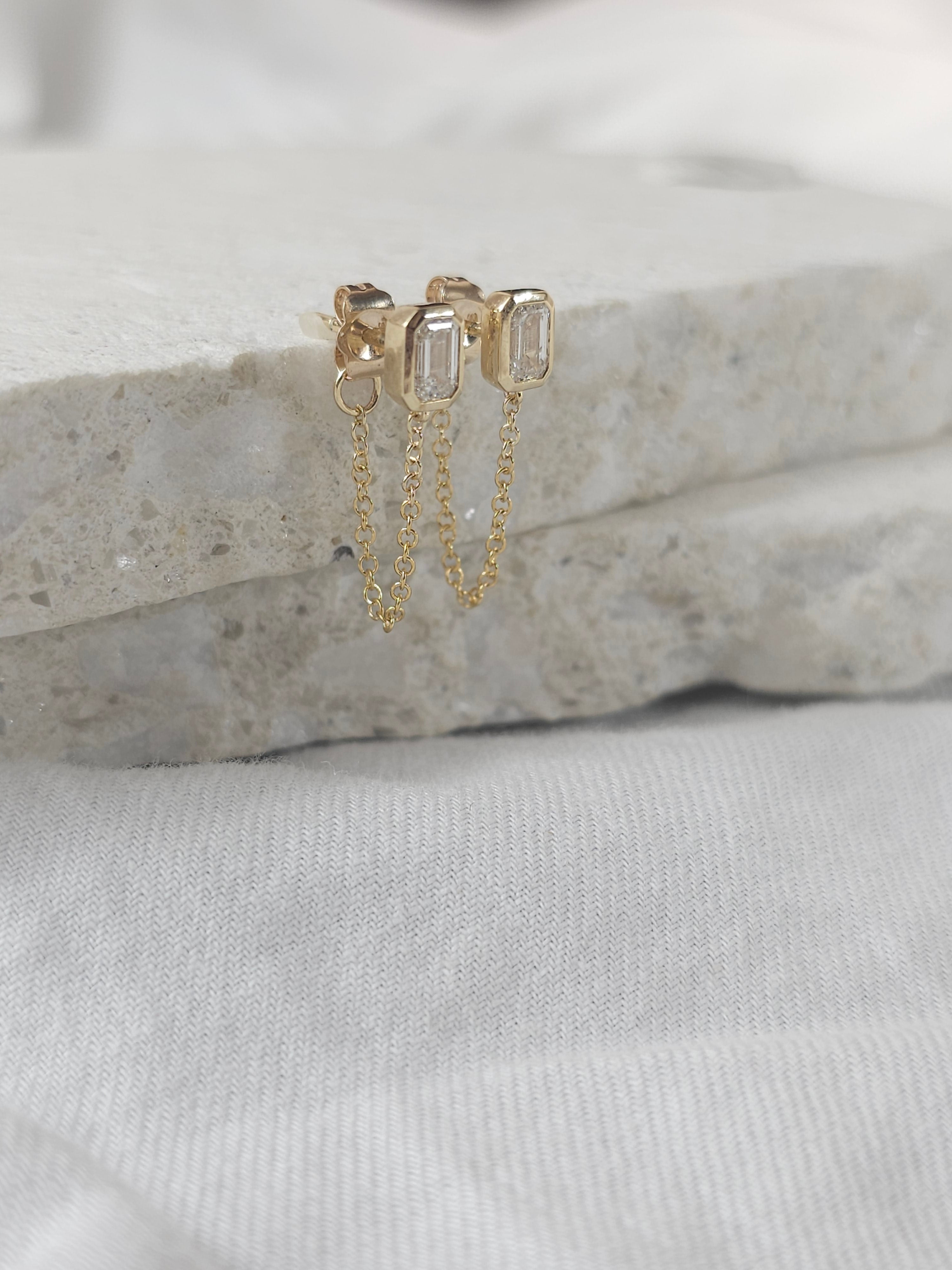 9ct Yellow Gold Lab-Grown Diamond and Chain Earrings, 0.60ct total