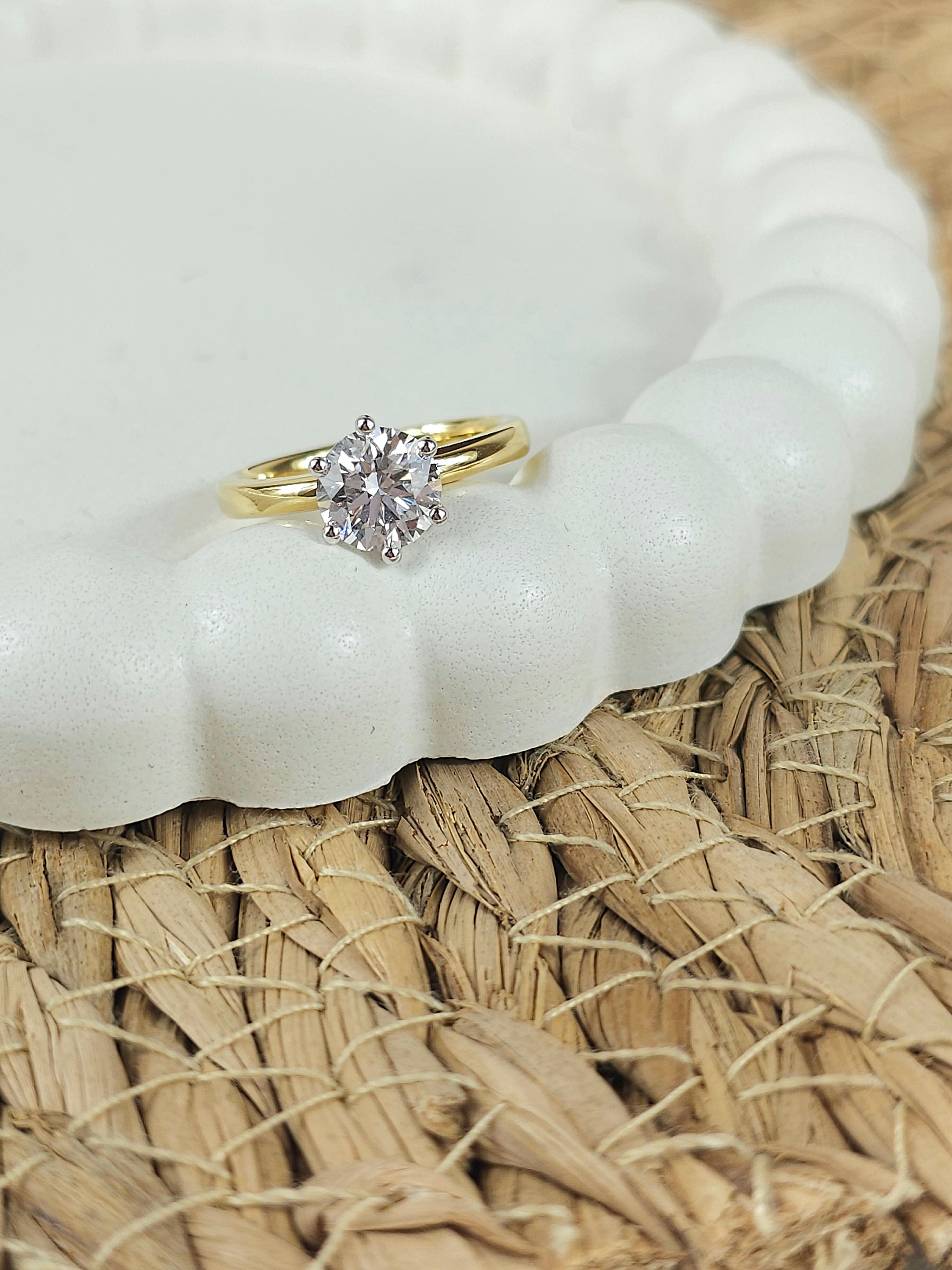 18ct Yellow and White Gold Lab-Grown Round Brillant cut Diamond Engagement ring, 1.56ct centre