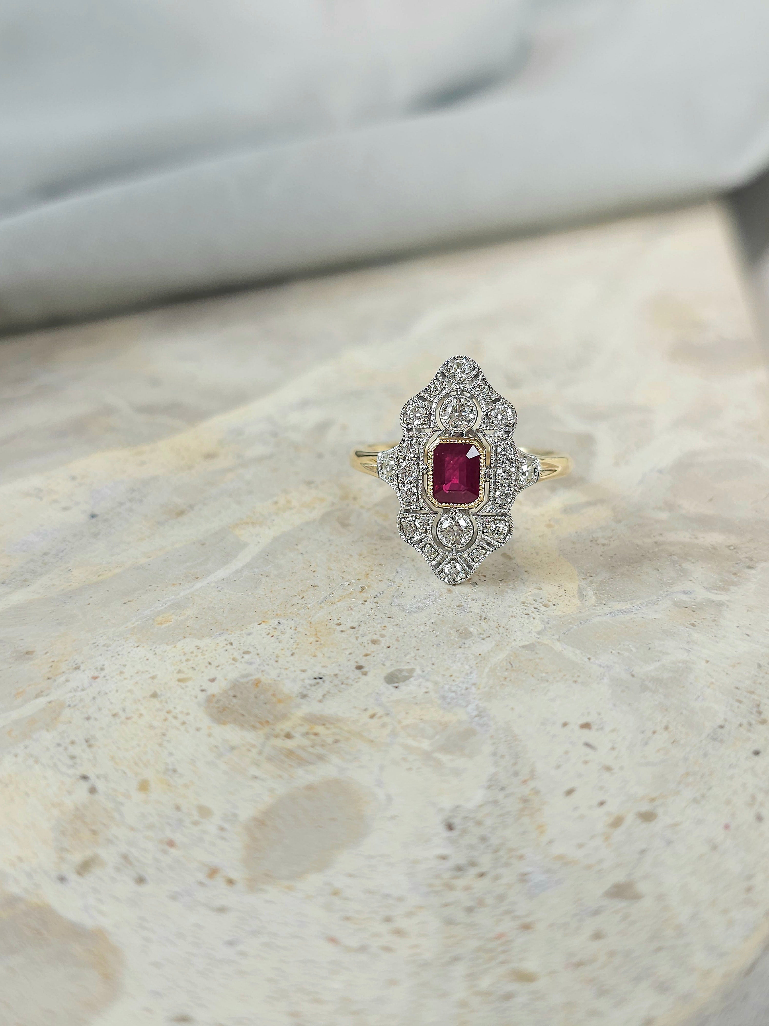 9ct Yellow and White Gold Ruby and Diamond ring, 0.54ct centre