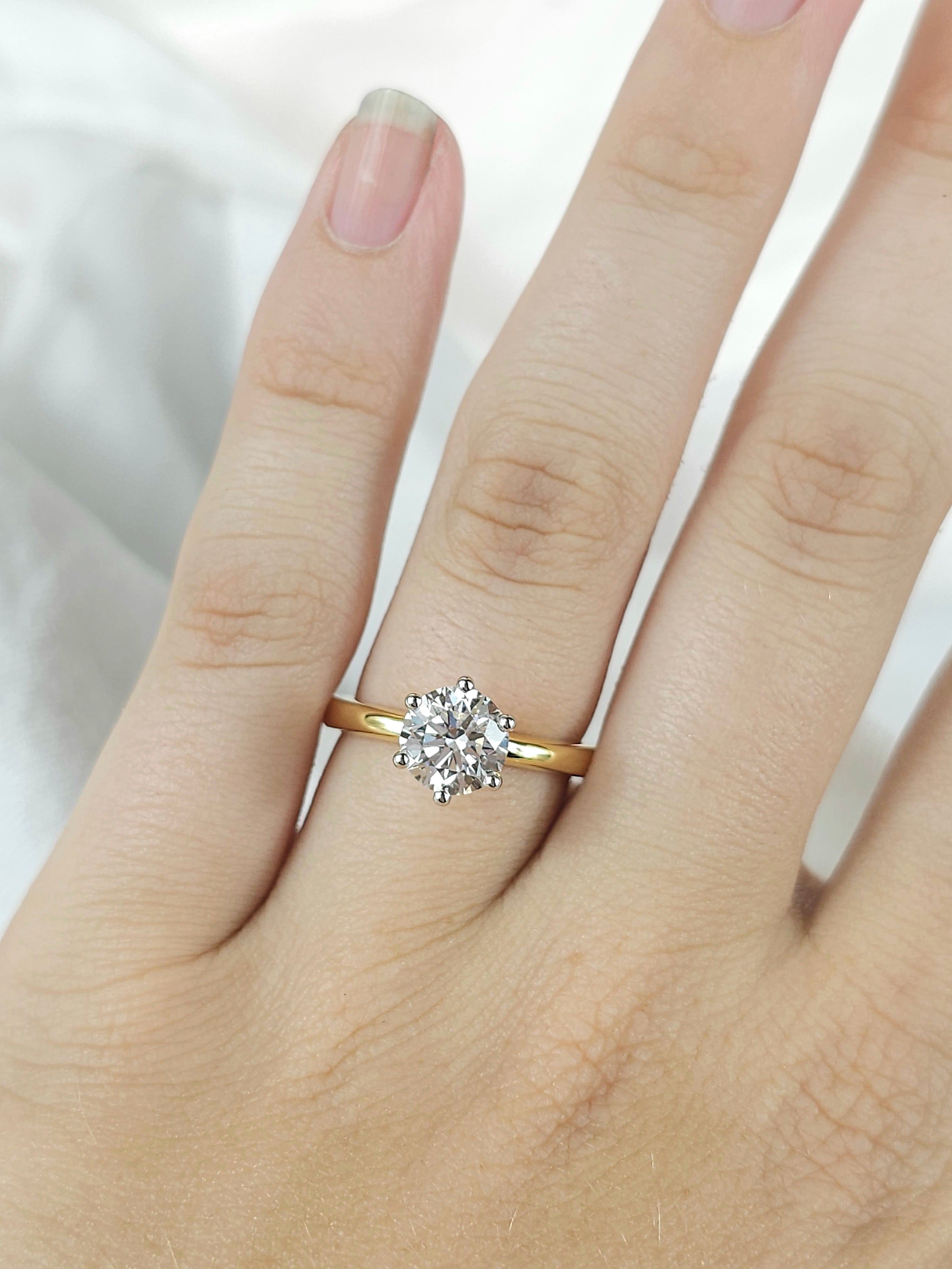 18ct Yellow and White Gold Lab-Grown Round Brillant cut Diamond Engagement ring, 1.56ct centre