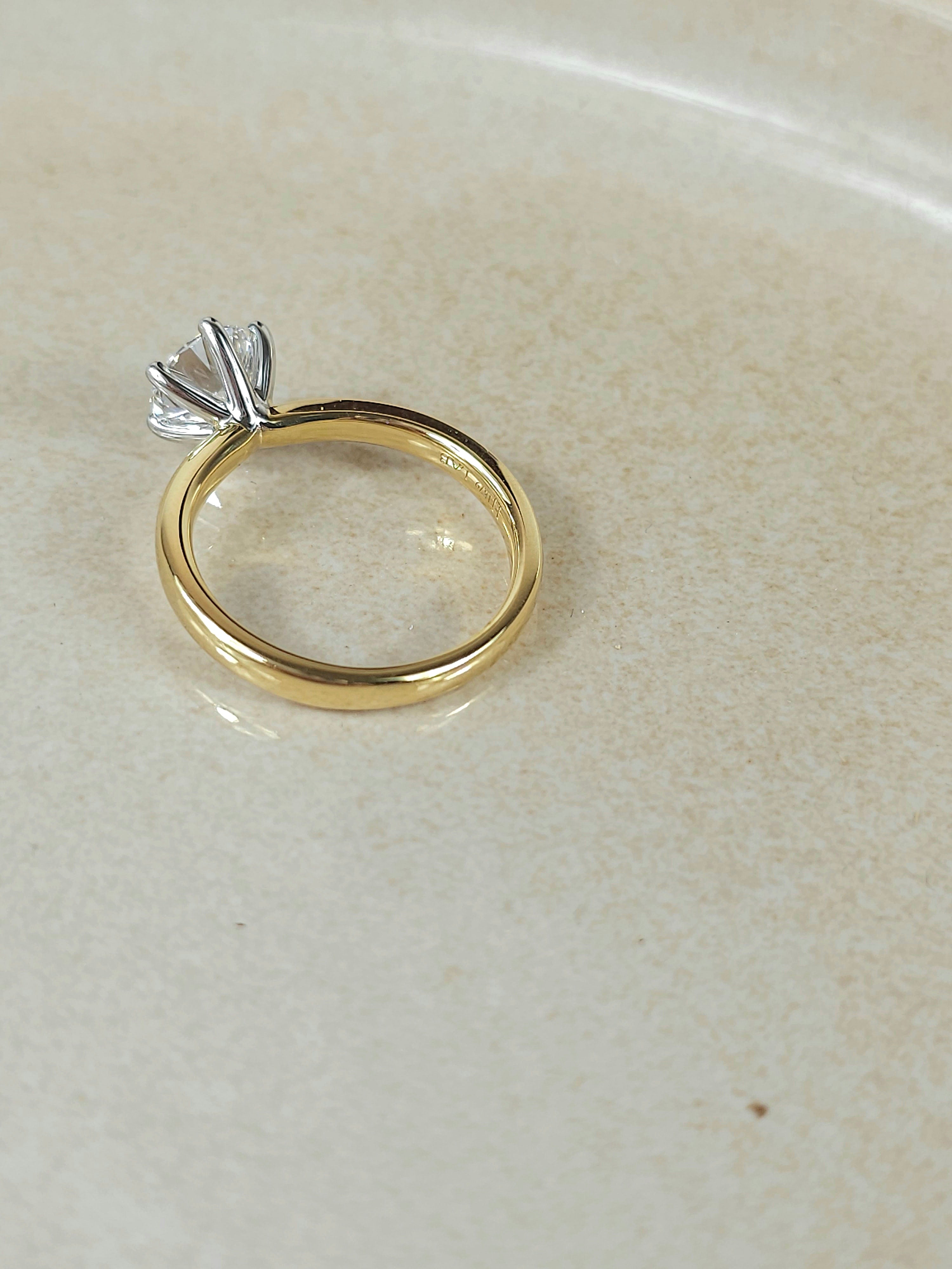 18ct Yellow and White Gold Lab-Grown Round Brillant cut Diamond Engagement ring, 1.56ct centre