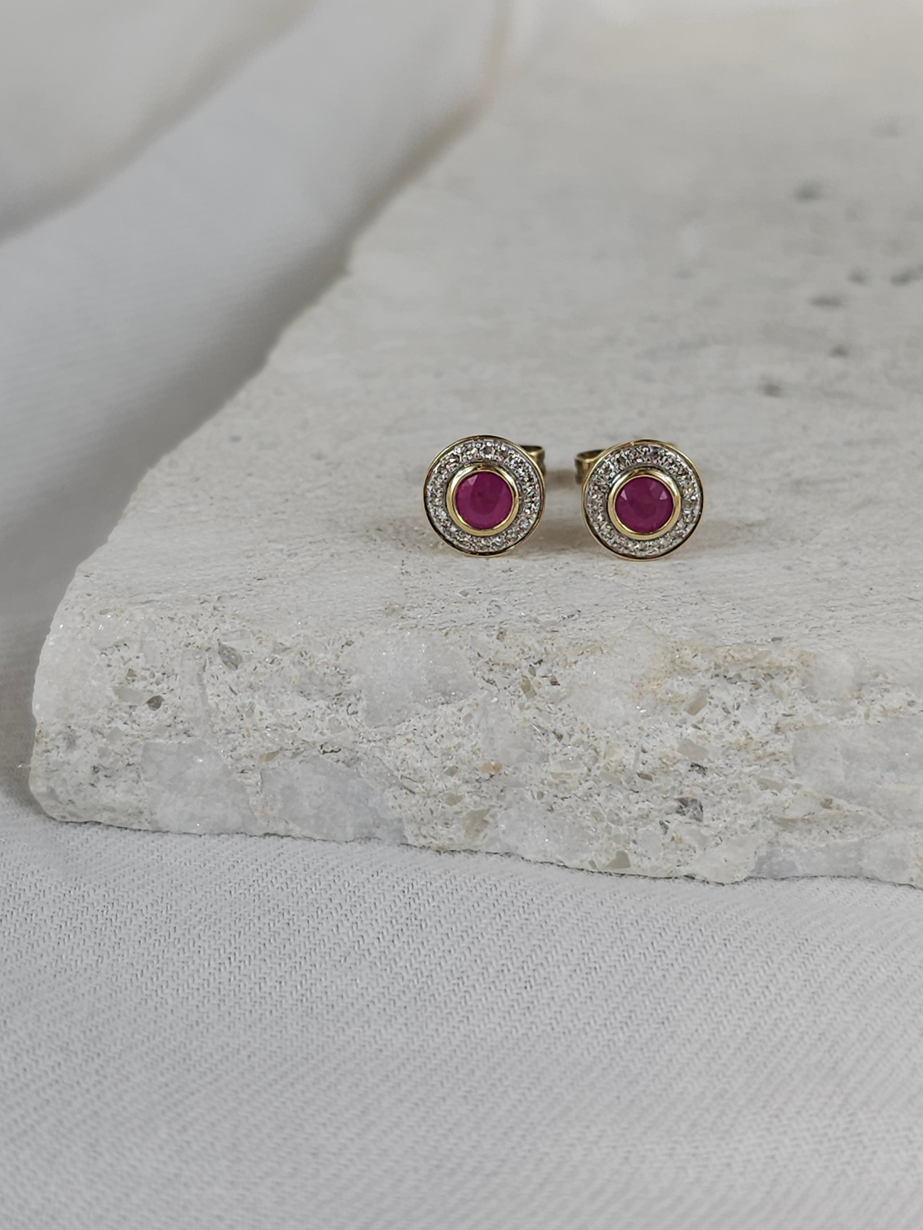 9ct Yellow and White Gold Ruby and Diamond stud earrings