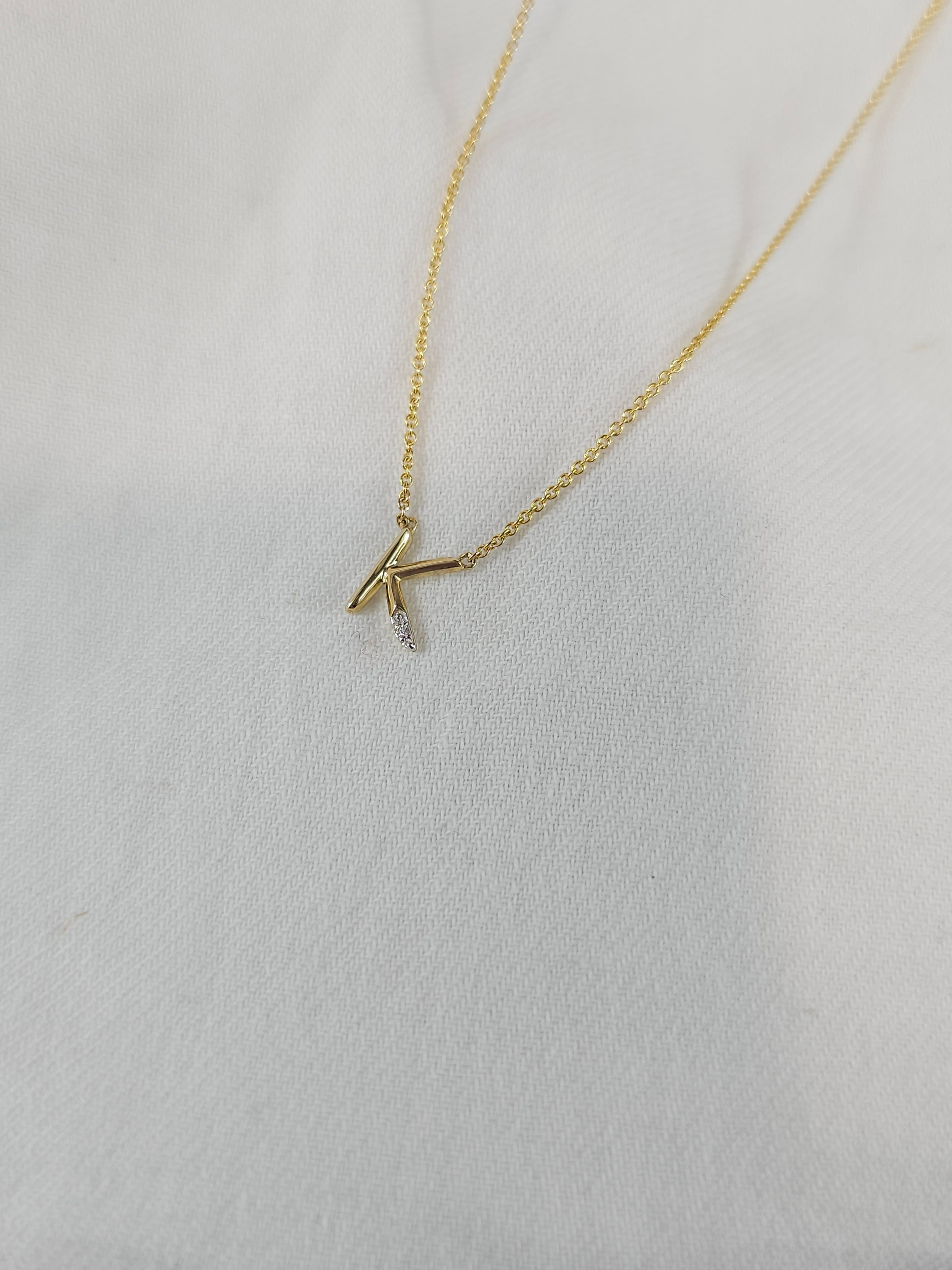 9ct Yellow Gold Diamond set initial 'K' necklet