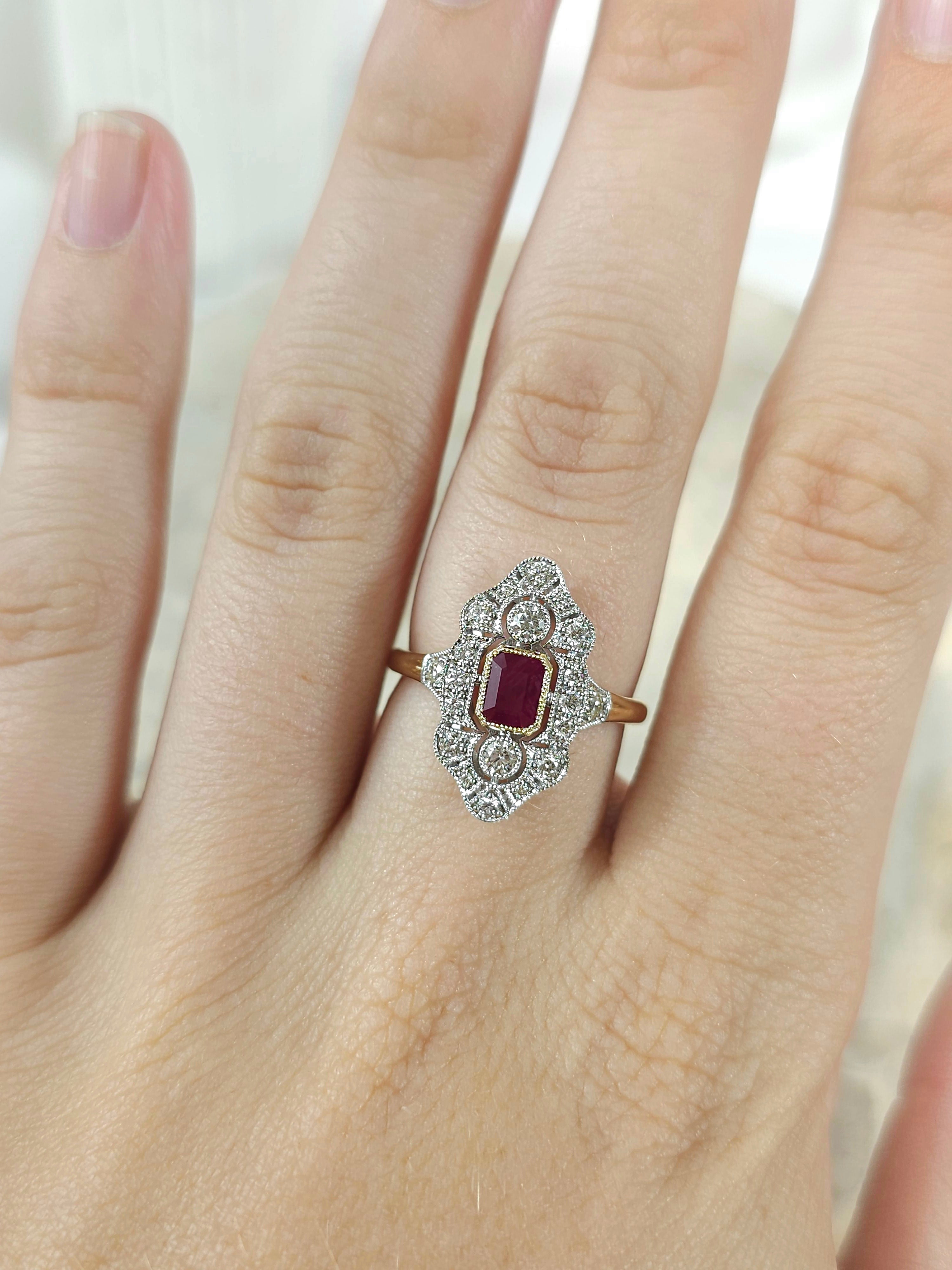 9ct Yellow and White Gold Ruby and Diamond ring, 0.54ct centre