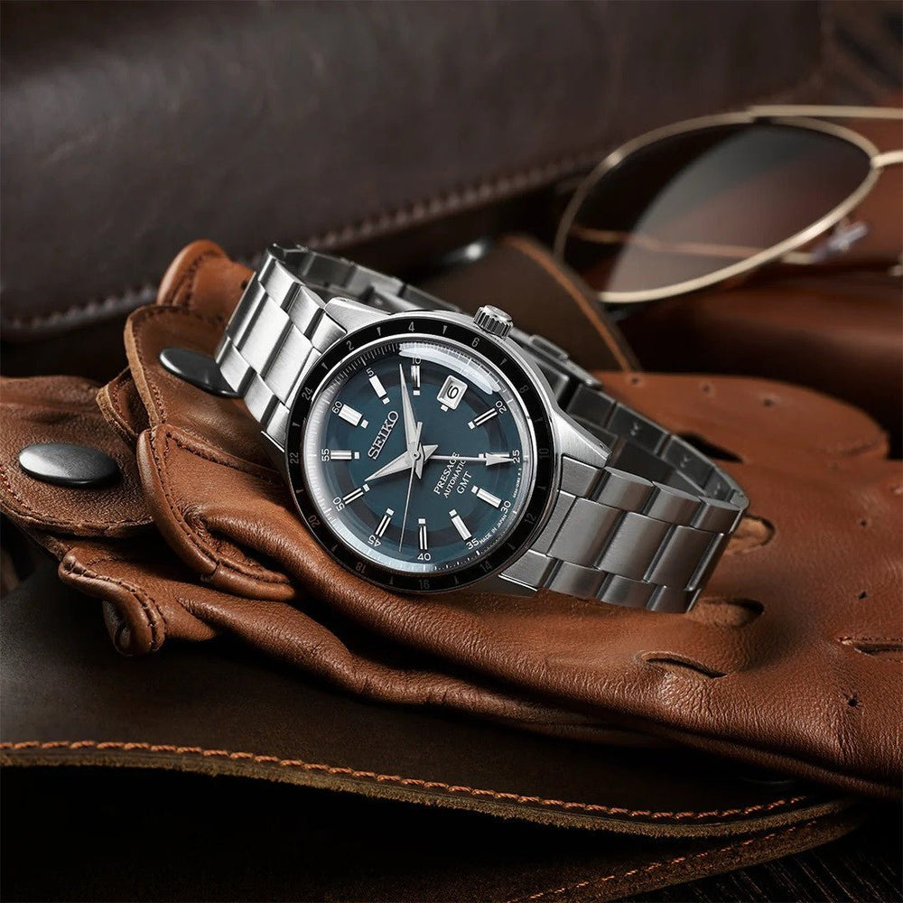 Seiko Men's Presage 40.8mm Stainless Steel Automatic GMT Watch SSK009J