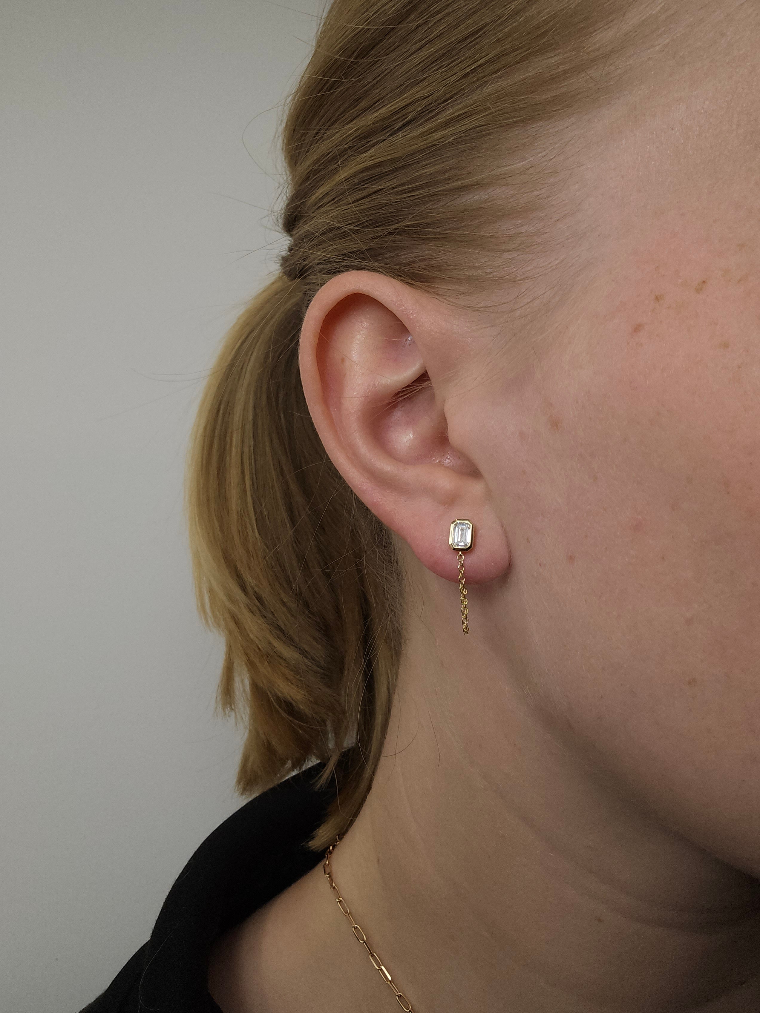 9ct Yellow Gold Lab-Grown Diamond and Chain Earrings, 0.60ct total