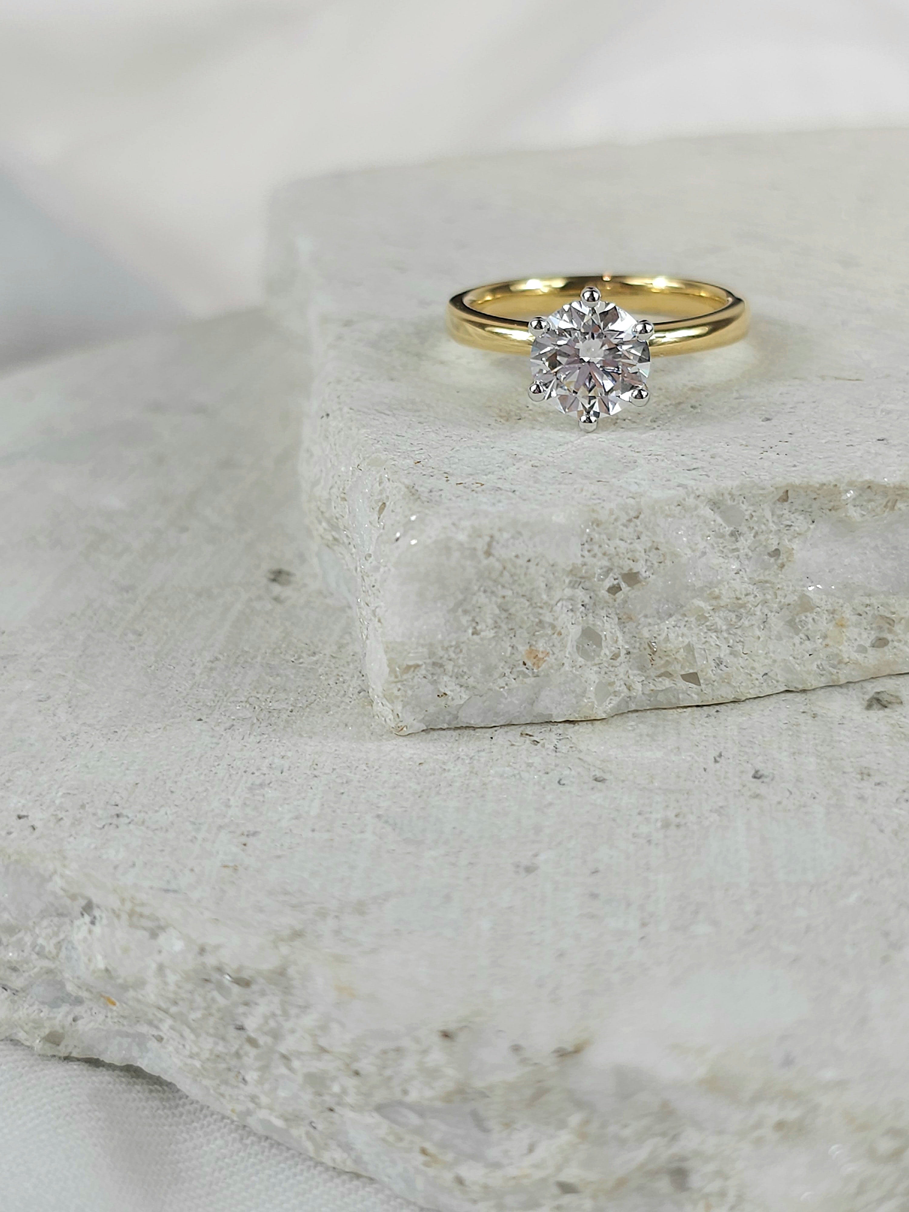 18ct Yellow and White Gold Lab-Grown Round Brillant cut Diamond Engagement ring, 1.56ct centre