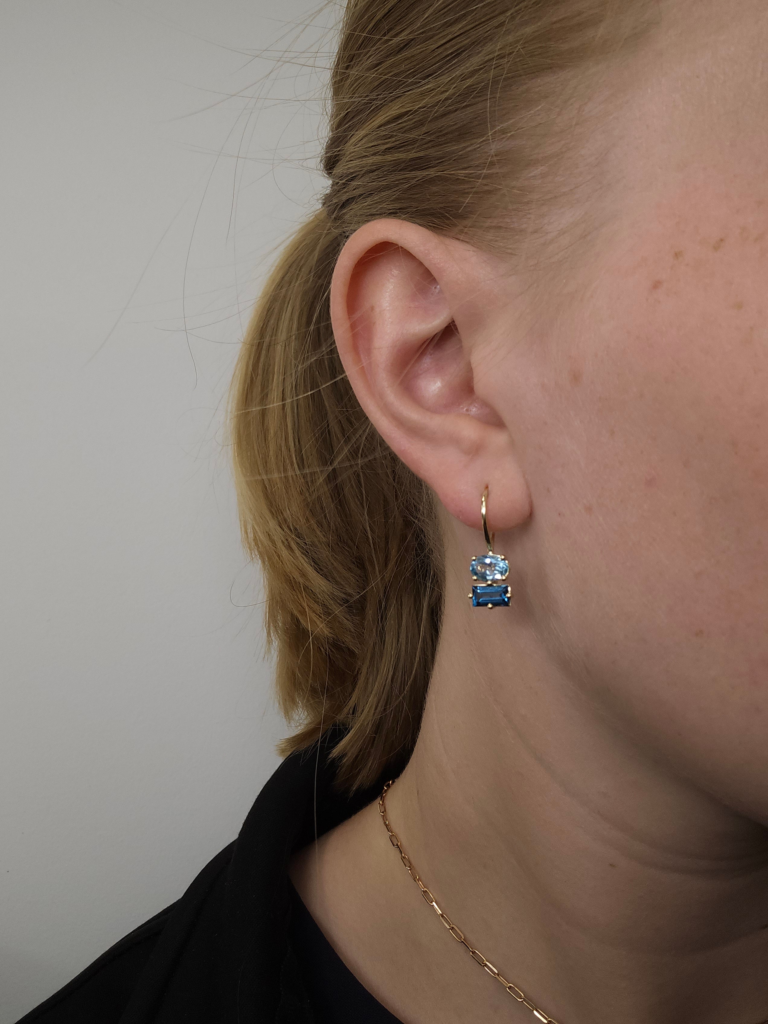 9ct Yellow Gold Topaz and London Blue Topaz drop earrings