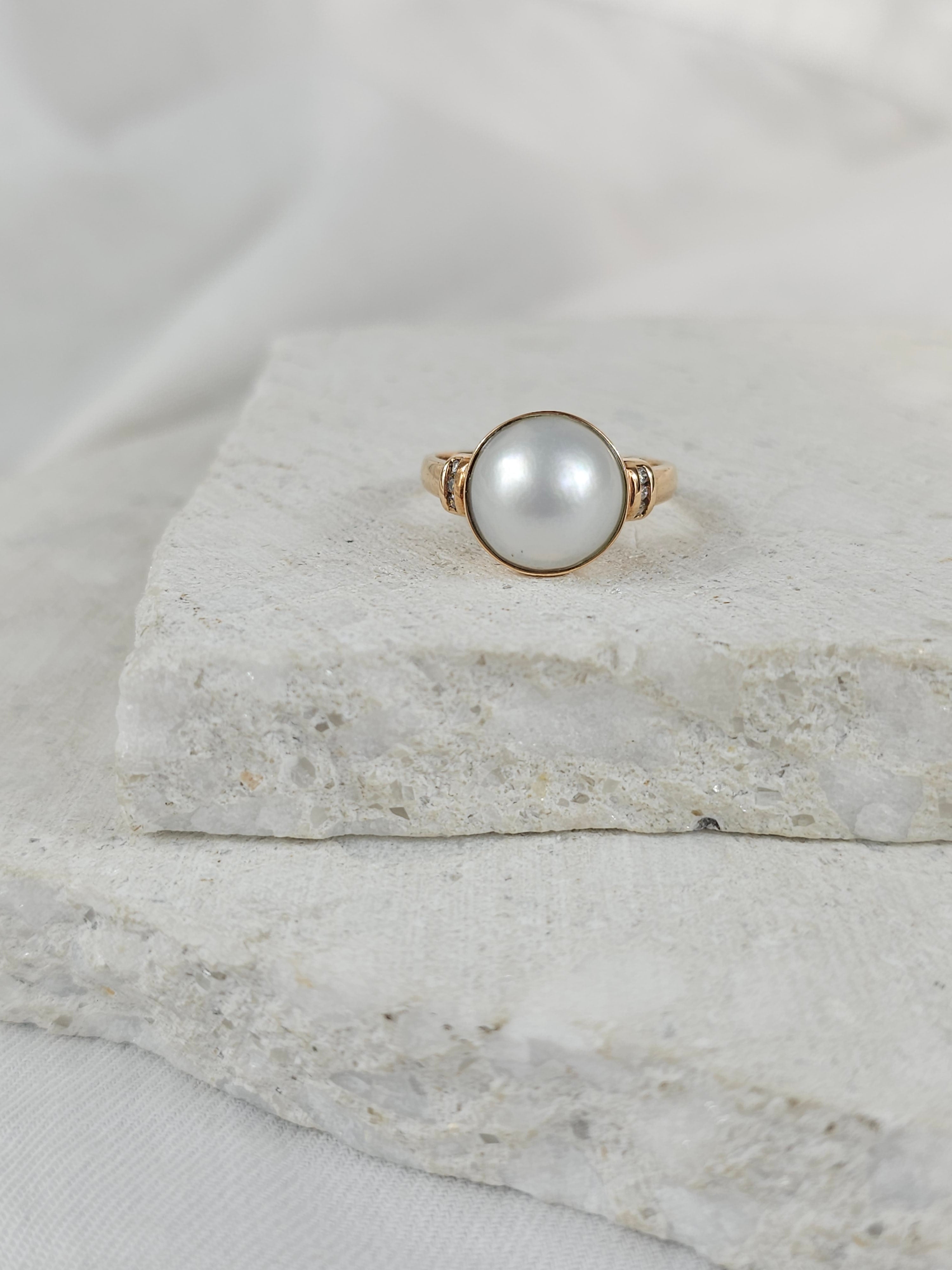 14ct Rose Gold Mabe Pearl and Diamond ring