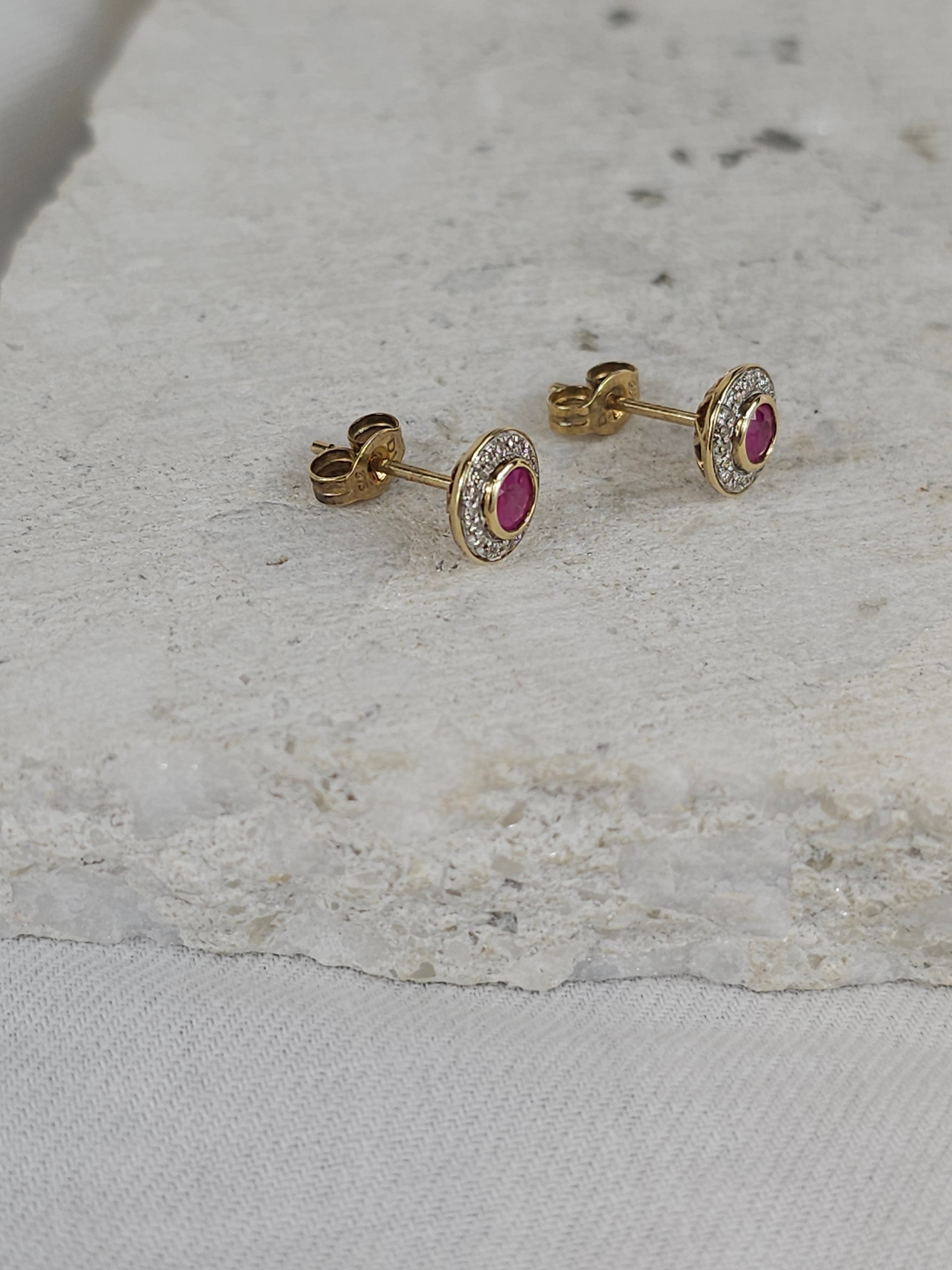 9ct Yellow and White Gold Ruby and Diamond stud earrings