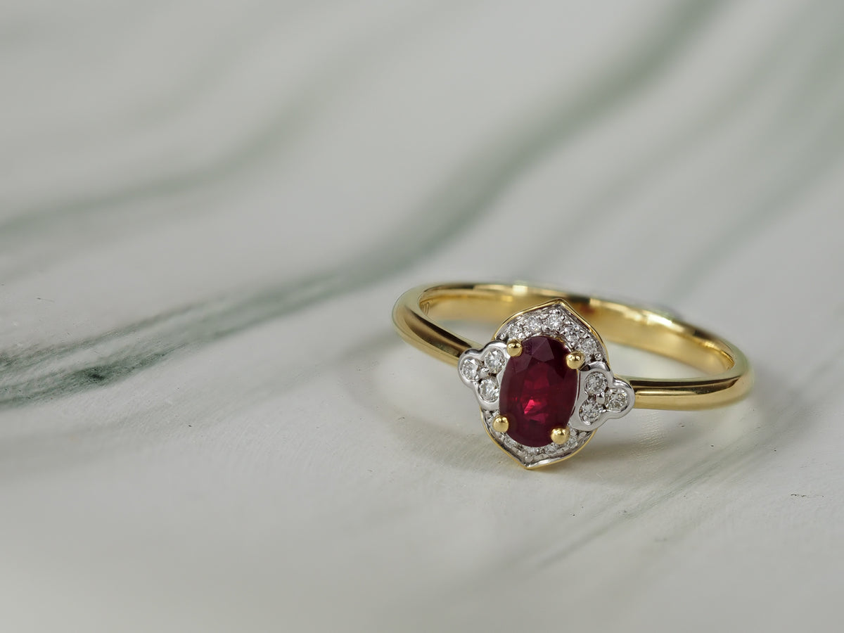 18ct Yellow and White Gold Ruby and Diamond ring